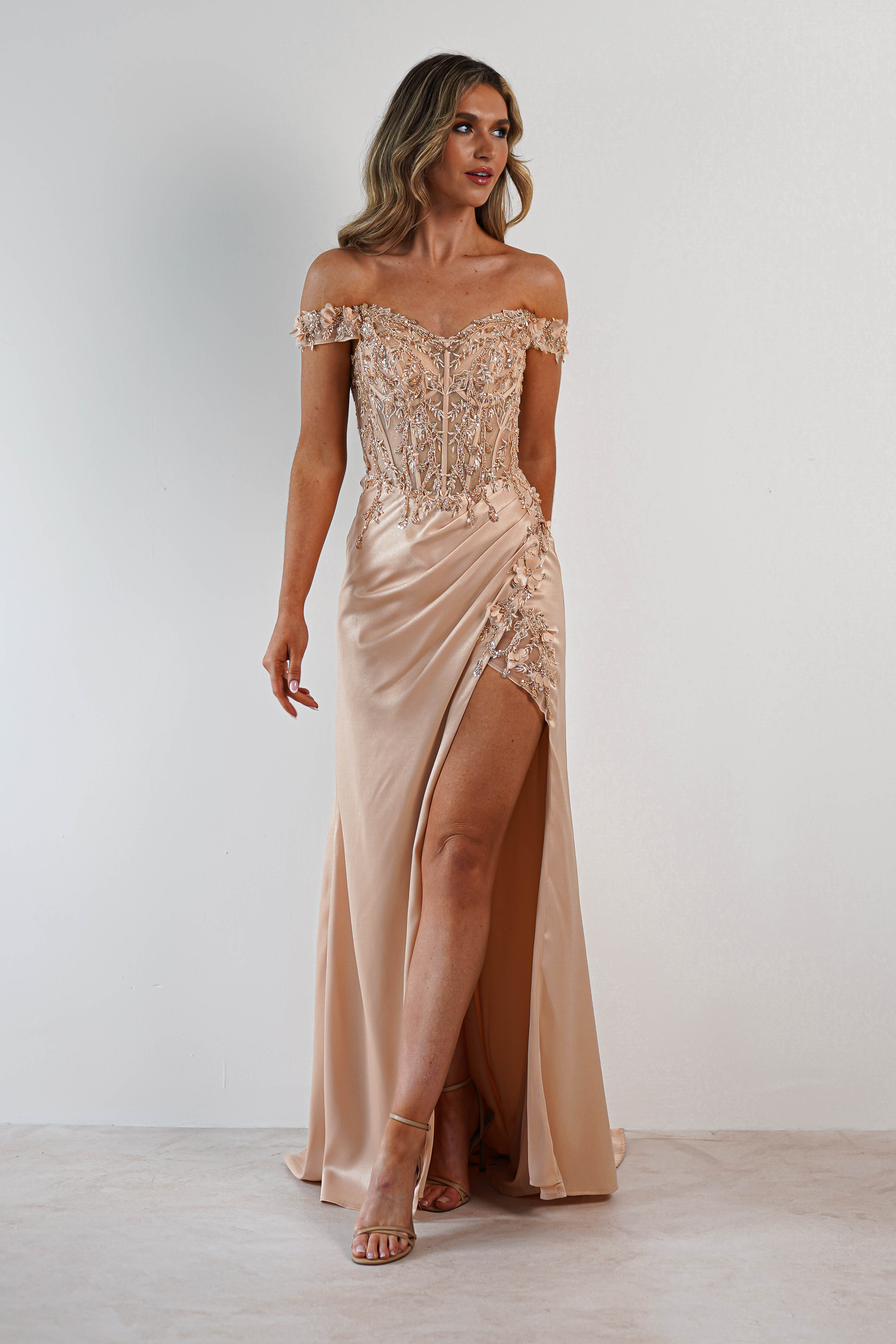 Khacy Embellished Gown | Champagne/Gold | Debs & Prom | Formal Gown | Oh Hello Clothing