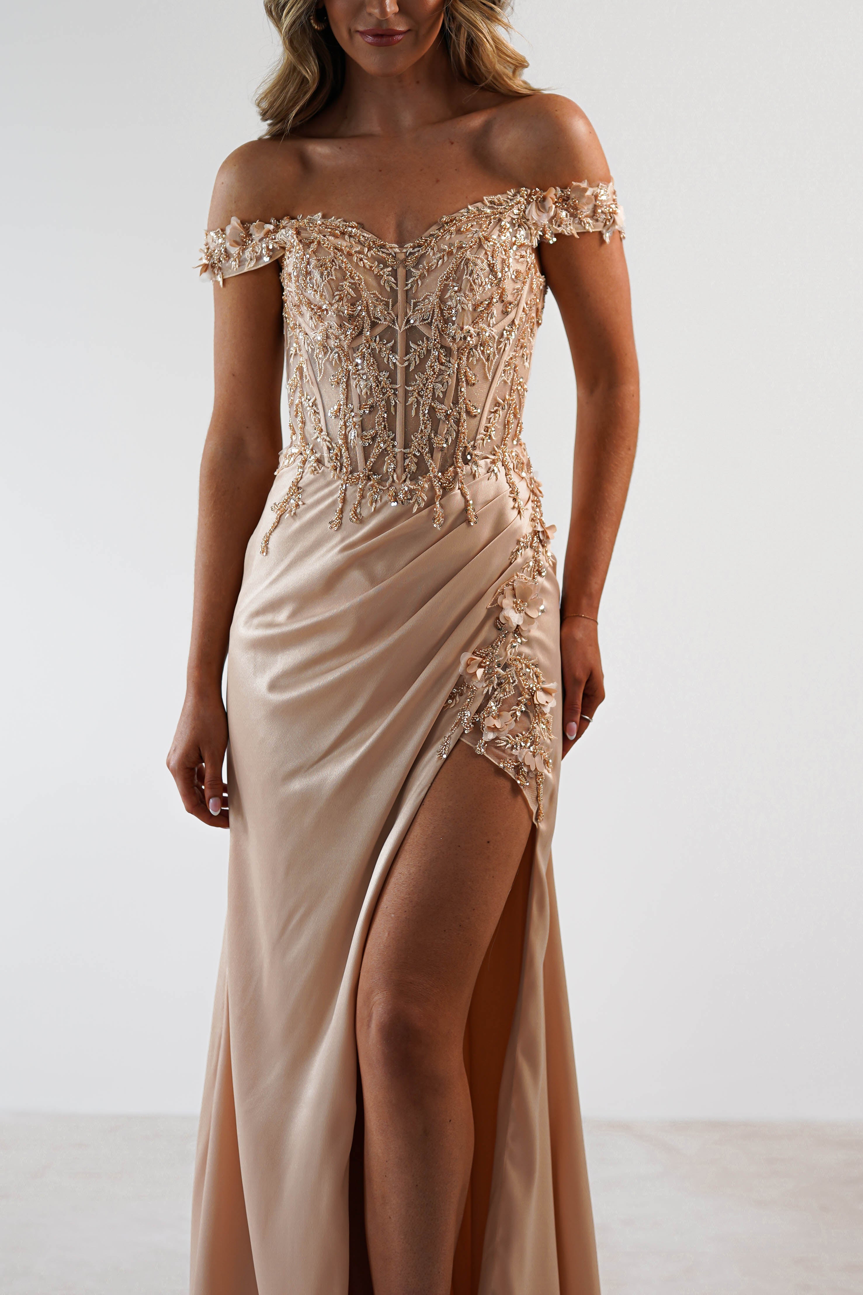 Khacy Embellished Gown | Champagne/Gold | Debs & Prom | Formal Gown | Oh Hello Clothing