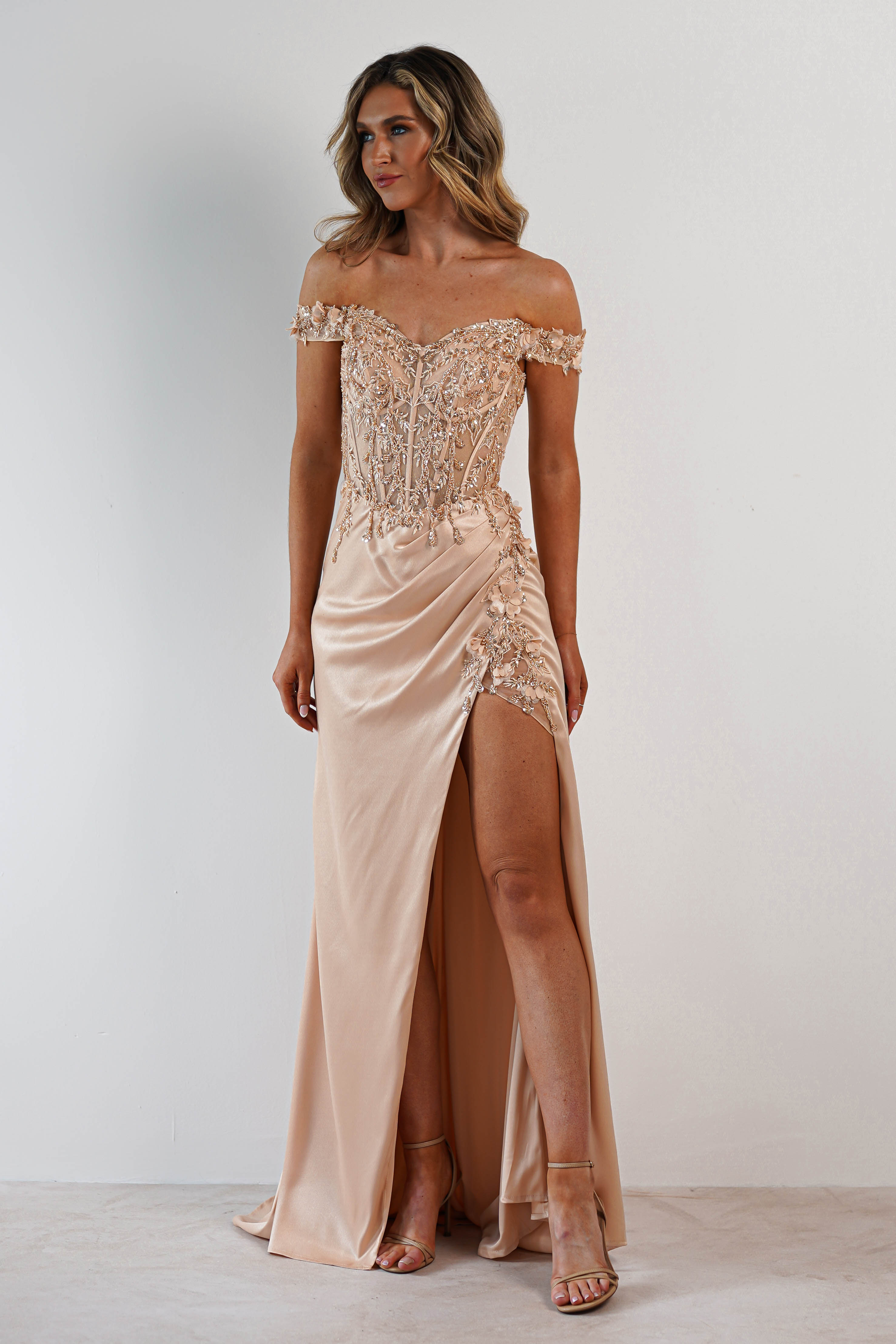 Khacy Embellished Gown | Champagne/Gold | Debs & Prom | Formal Gown | Oh Hello Clothing