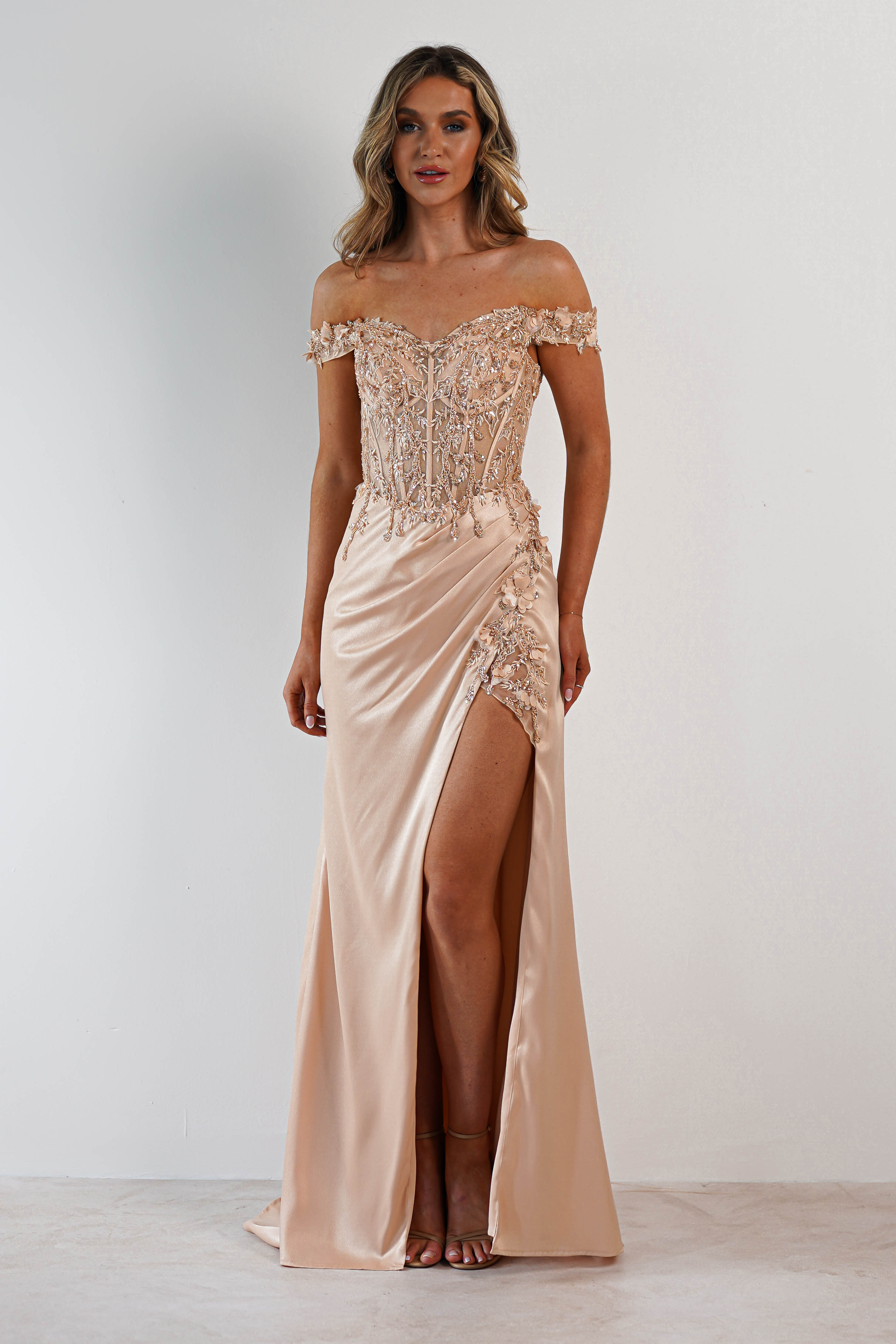 Khacy Embellished Gown | Champagne/Gold | Debs & Prom | Formal Gown | Oh Hello Clothing