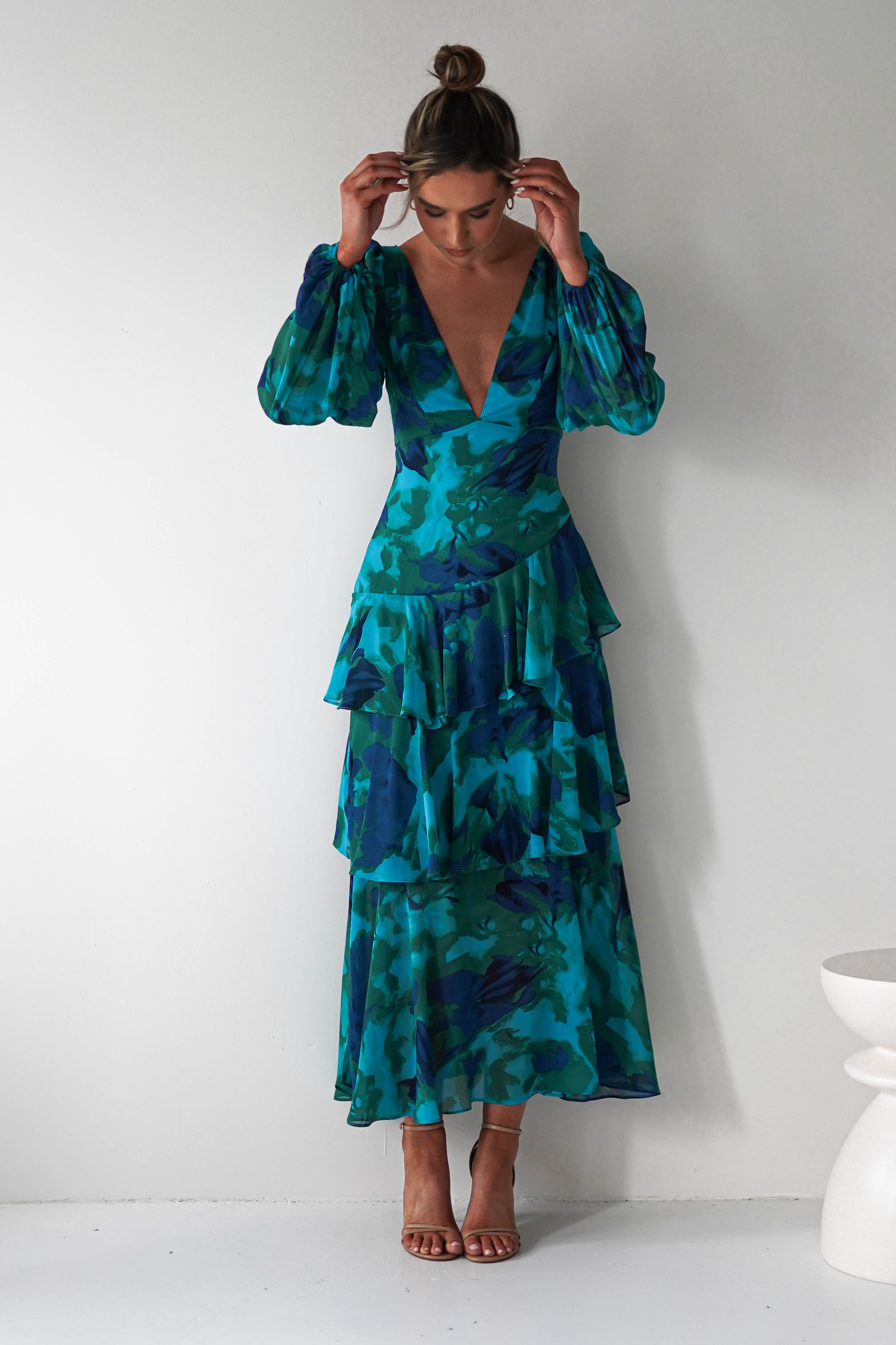 Kiyah Long Sleeve Maxi Dress Green Print | Wedding Guest Dress | Long Sleeve | Maxi | Oh Hello Clothing