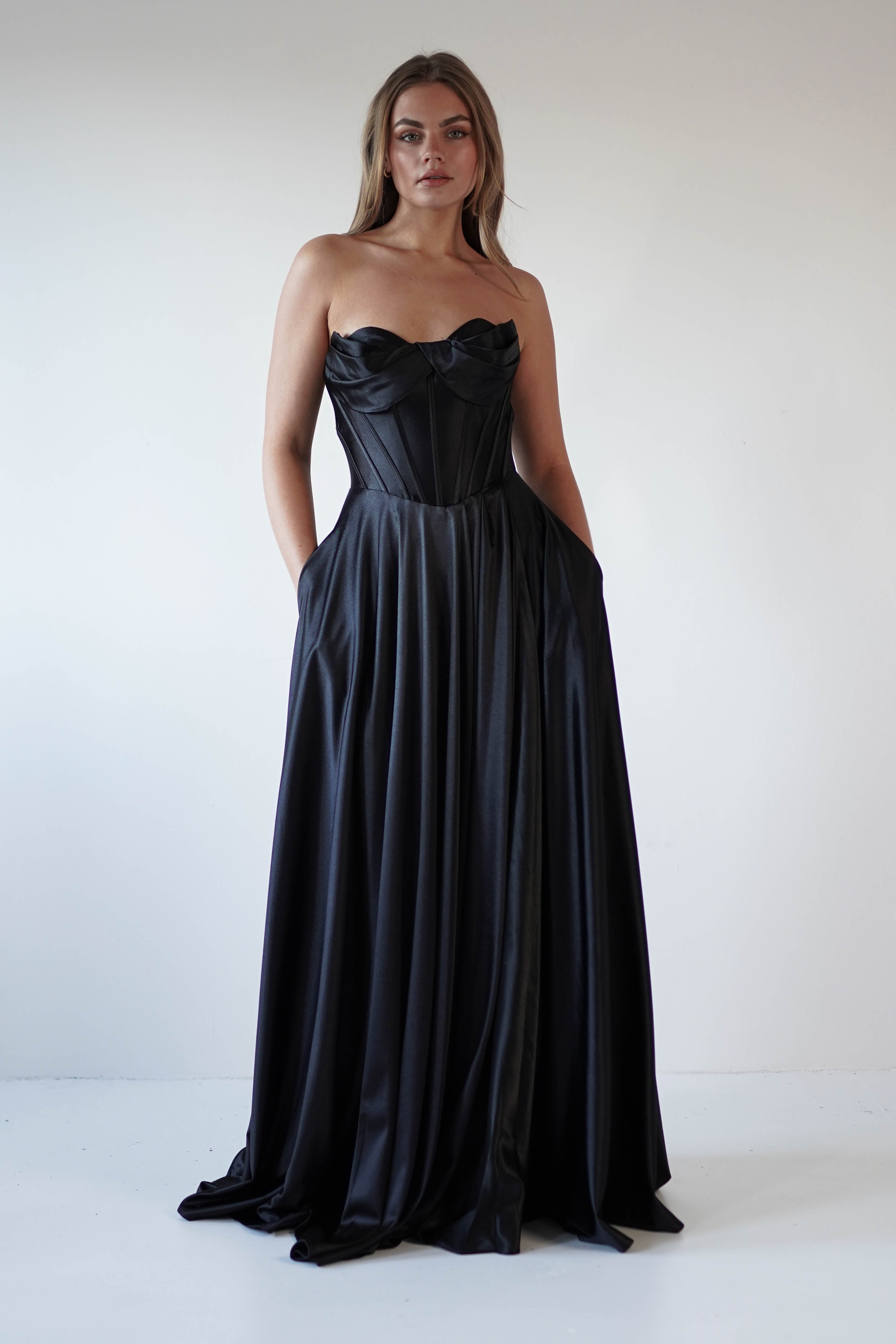 Kristi Strapless A Line Gown | Black | Debs & Prom | Formal Gown | Oh Hello Clothing
