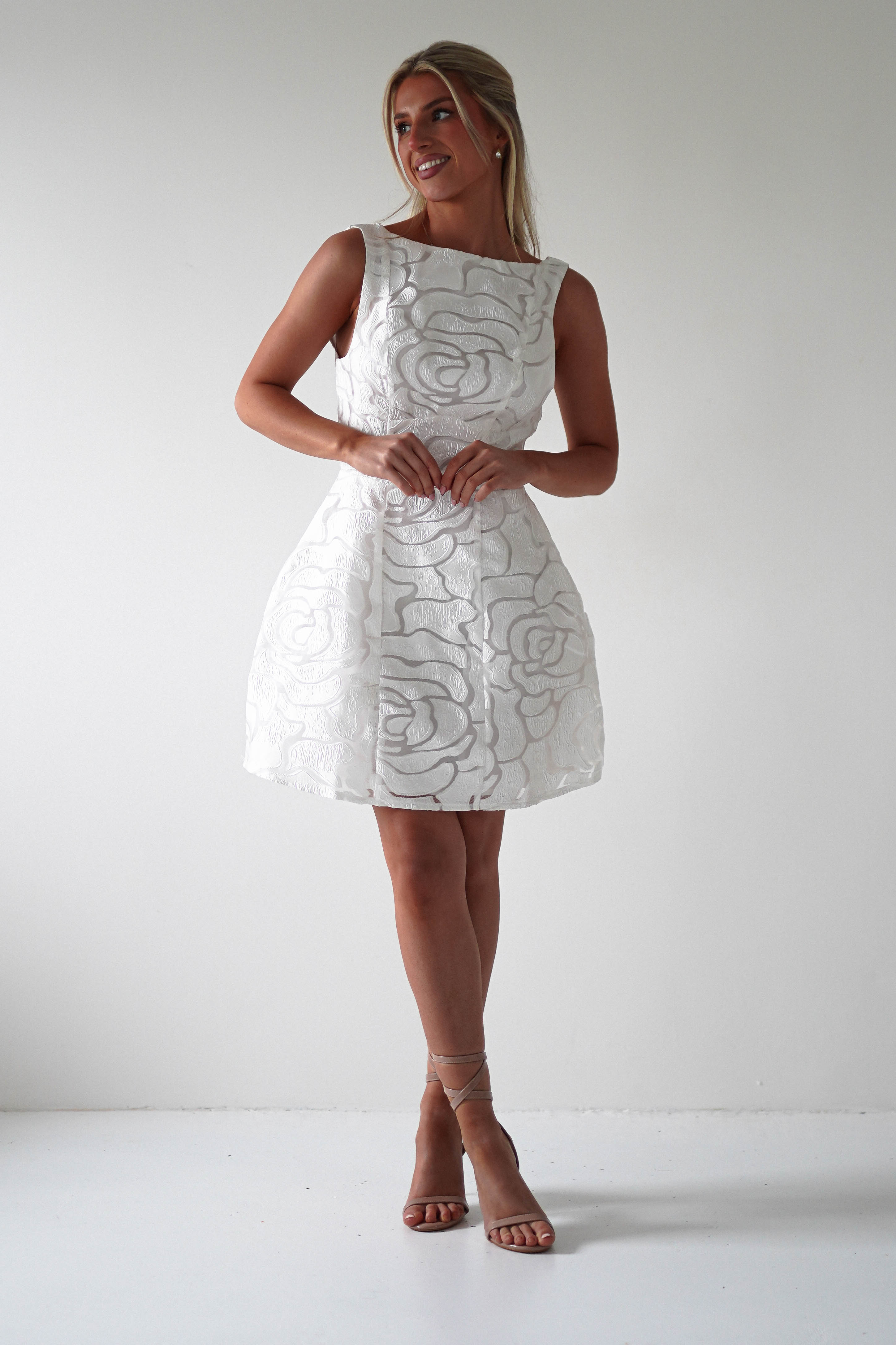 Lanie Round Neck Mini Dress | White | Graduation | Bride To Be Hen Dress | Oh Hello Clothing