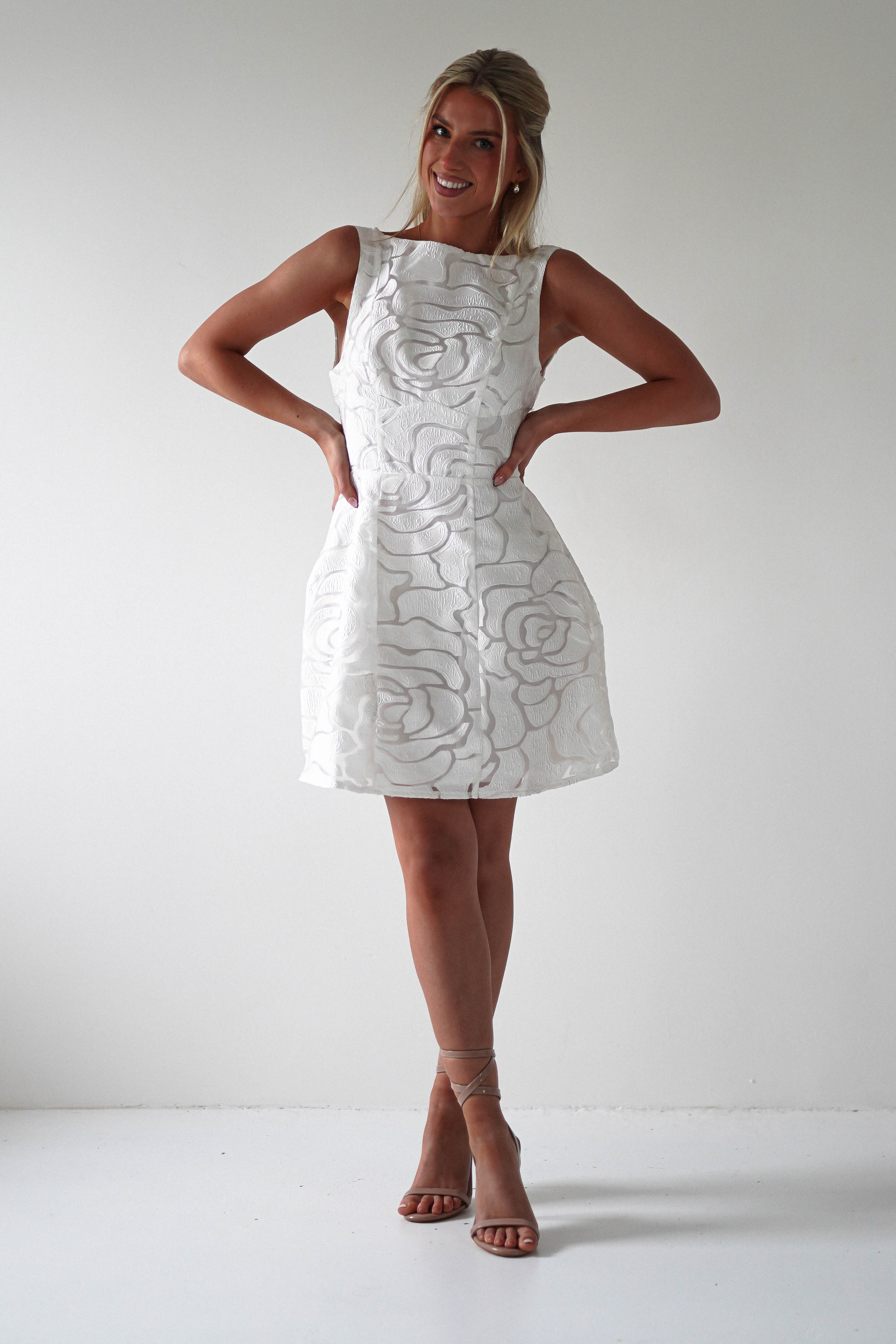 Lanie Round Neck Mini Dress | White | Graduation | Bride To Be Hen Dress | Oh Hello Clothing