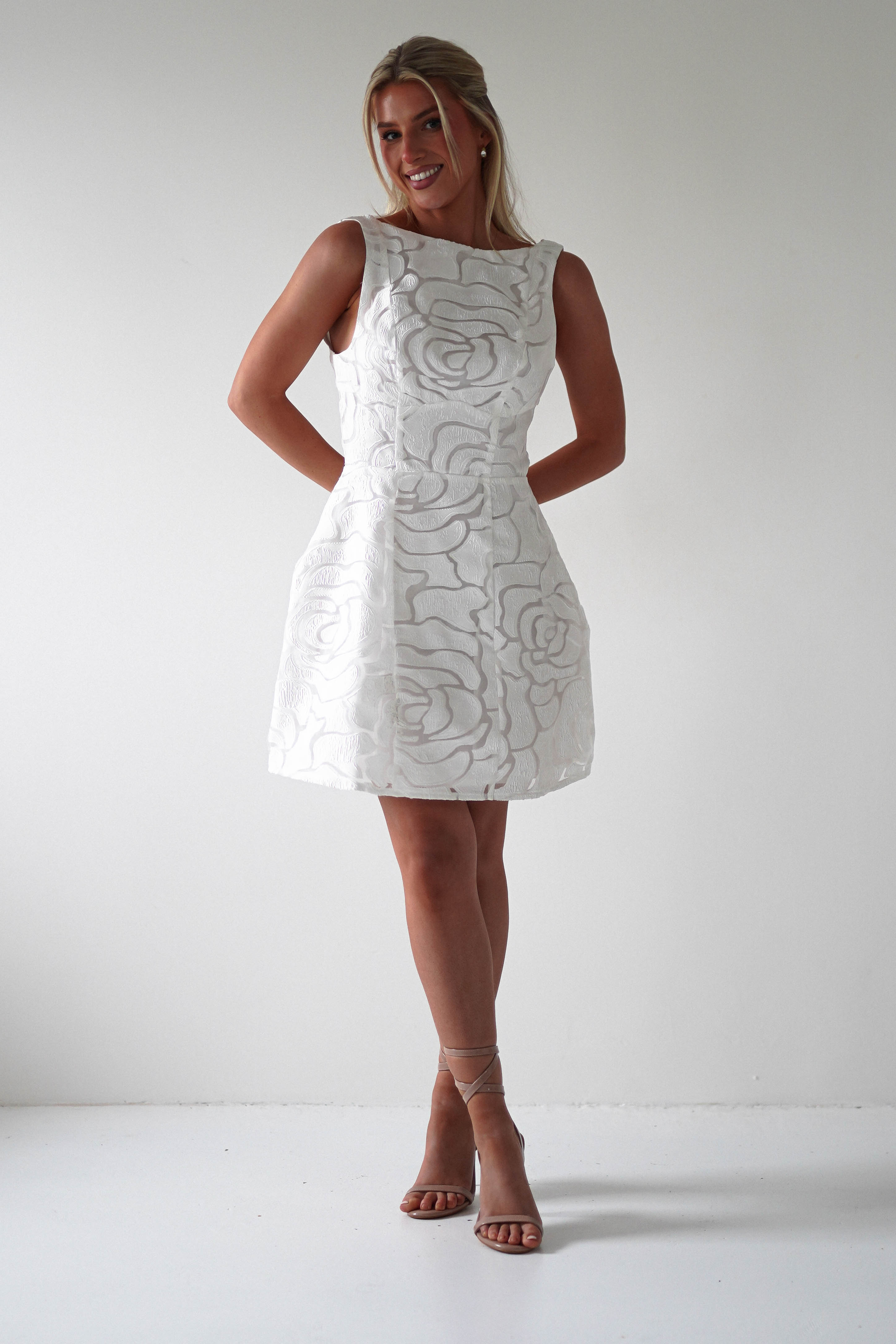 Lanie Round Neck Mini Dress | White | Graduation | Bride To Be Hen Dress | Oh Hello Clothing
