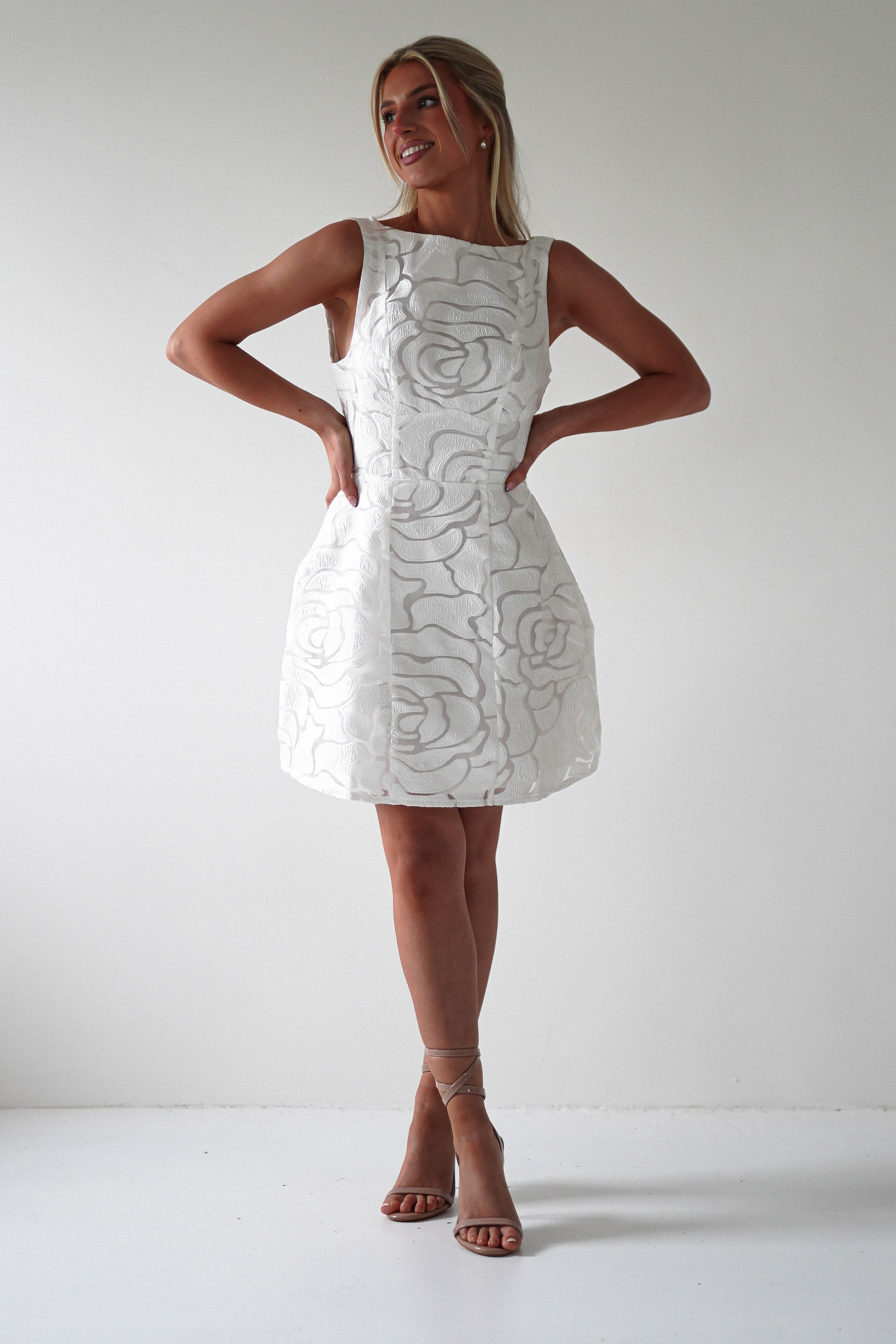 Lanie Round Neck Mini Dress | White | Graduation | Bride To Be Hen Dress | Oh Hello Clothing