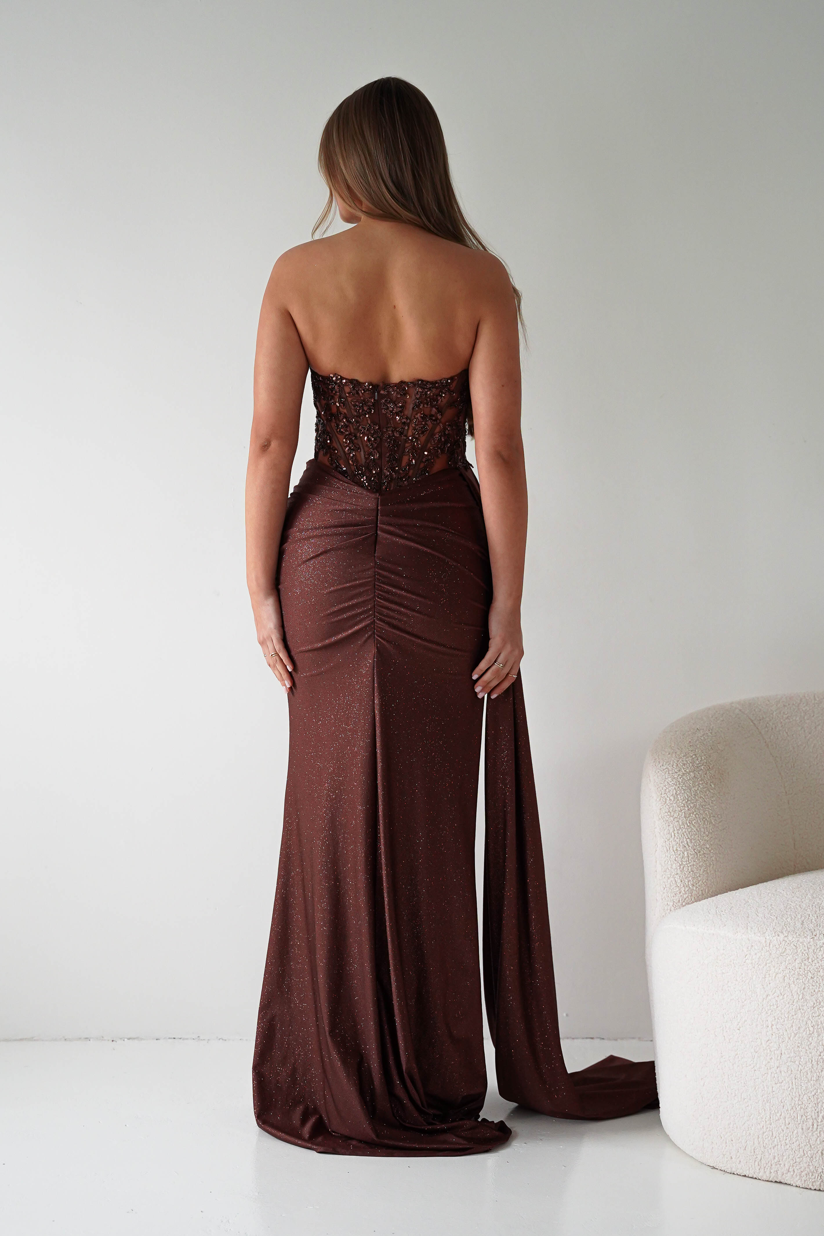 Oh Hello Clothing Dresses > Prom Dresses Lavelle Glitter Bodycon Gown | Brown