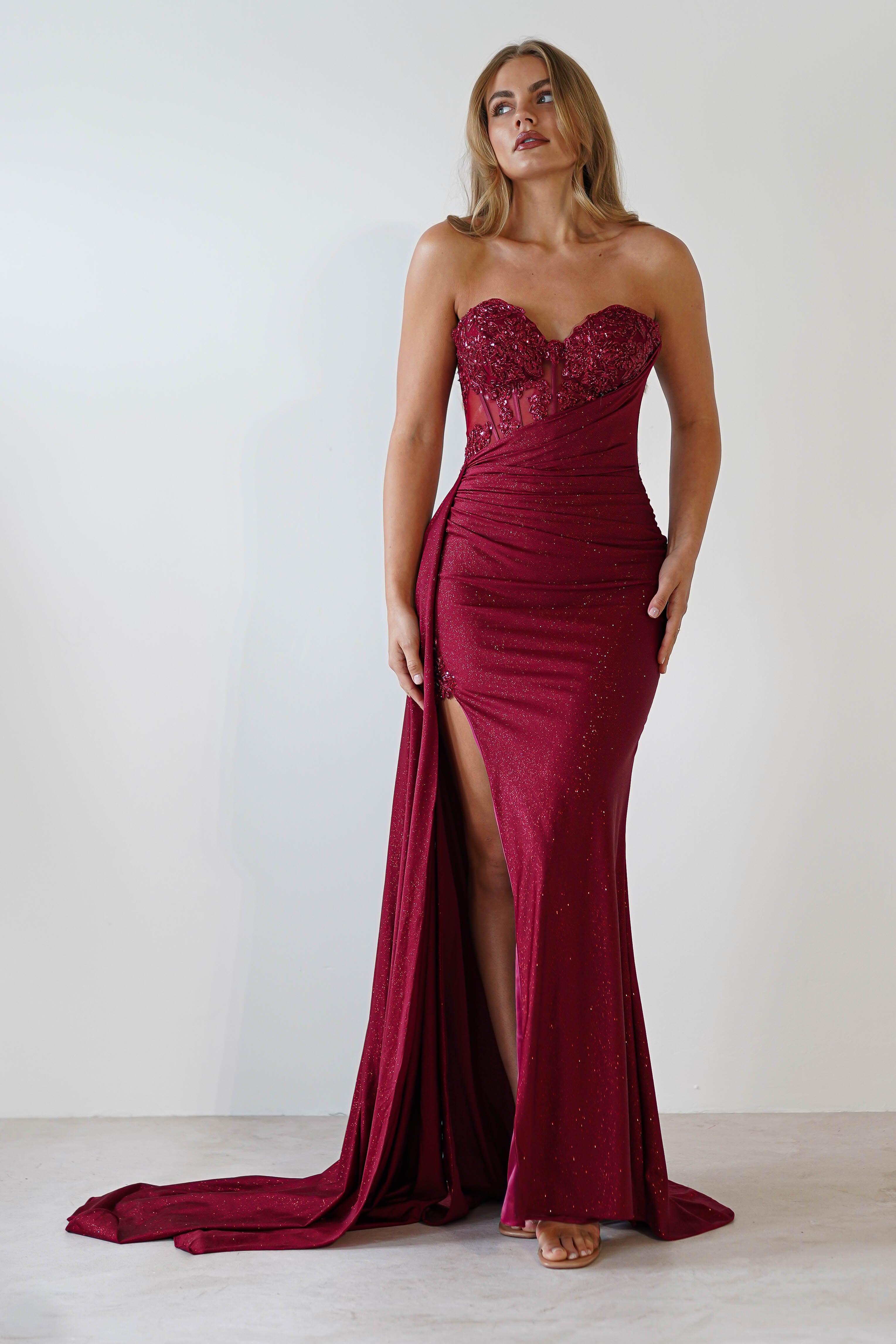 Lavelle Glitter Bodycon Gown | Burgundy | Debs & Prom | Formal Gown | Oh Hello Clothing