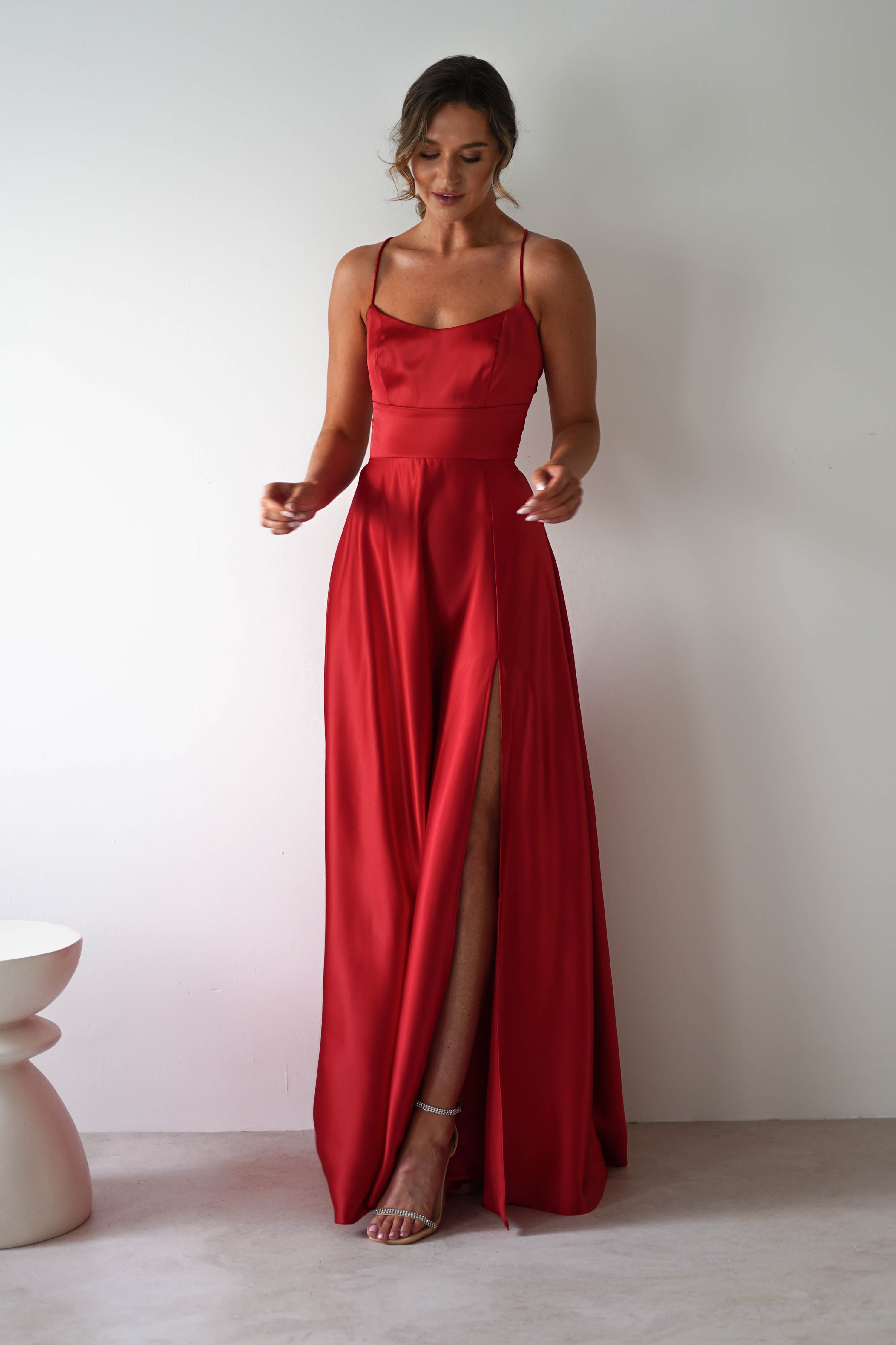 Leelie Silky Satin Maxi Gown | Red | Debs & Prom | Formal Gown | Oh Hello Clothing