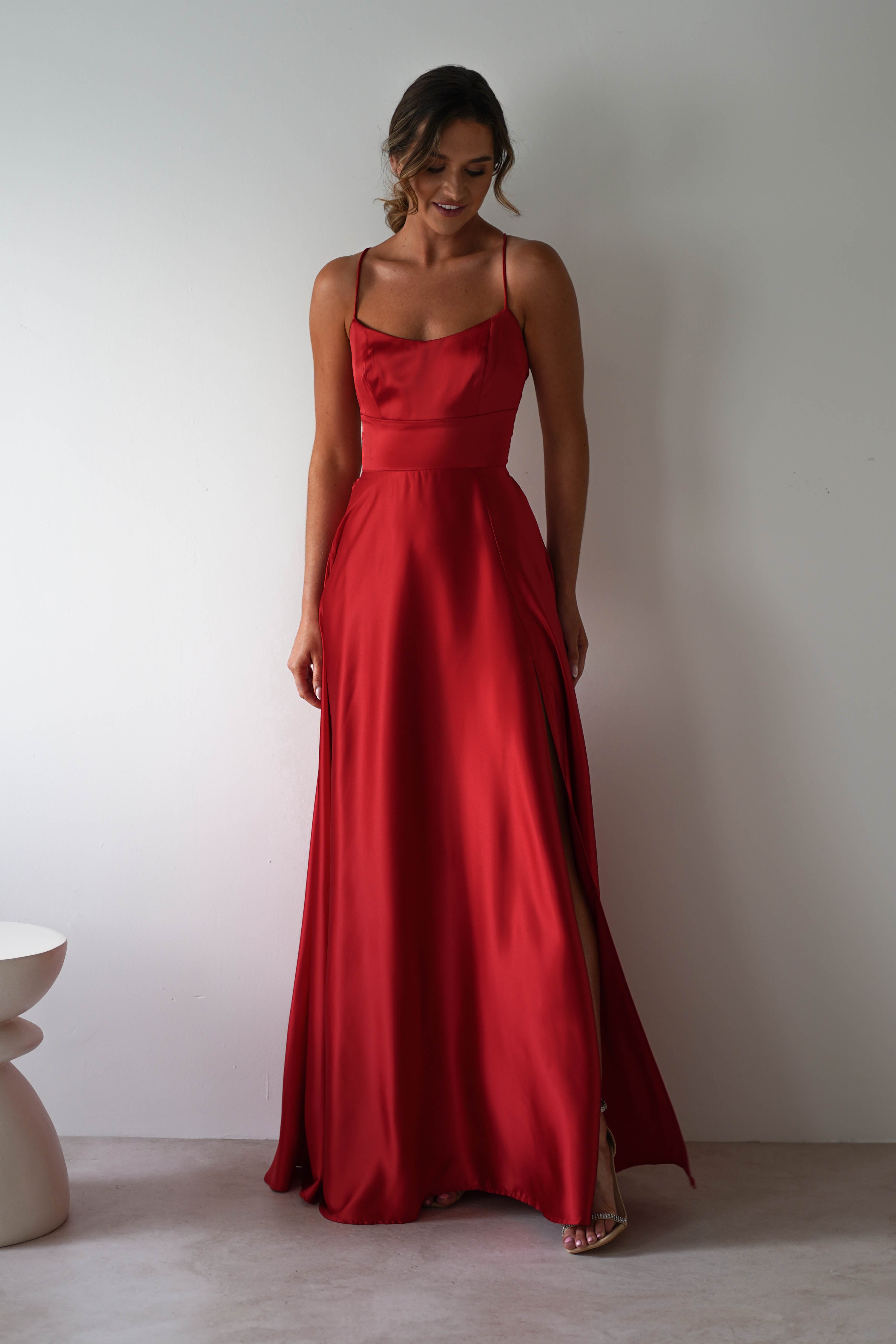 Leelie Silky Satin Maxi Gown | Red | Debs & Prom | Formal Gown | Oh Hello Clothing