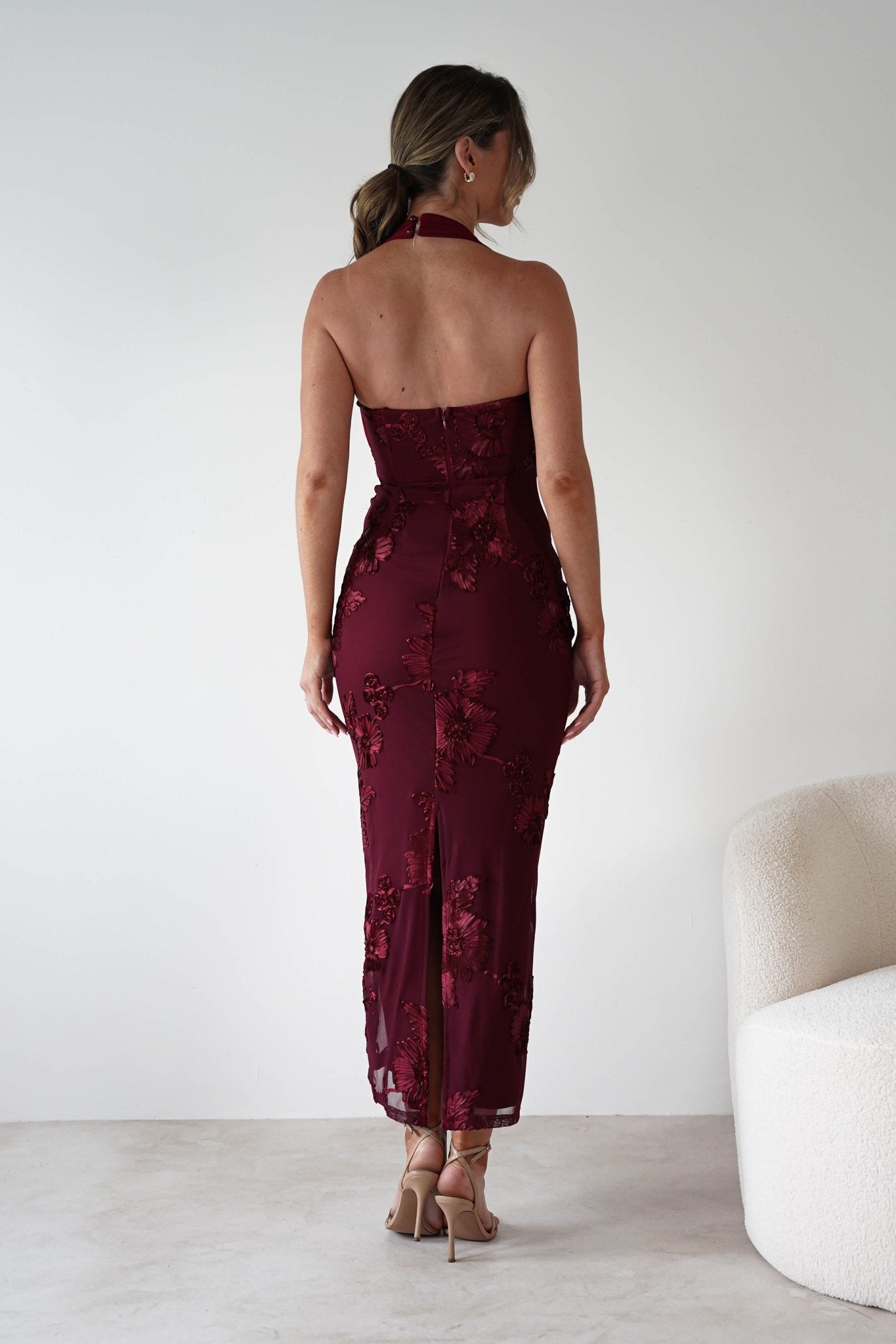Lilani Textured Midaxi Dress Wine | Wedding Guest Dress | Oh Hello Clothing