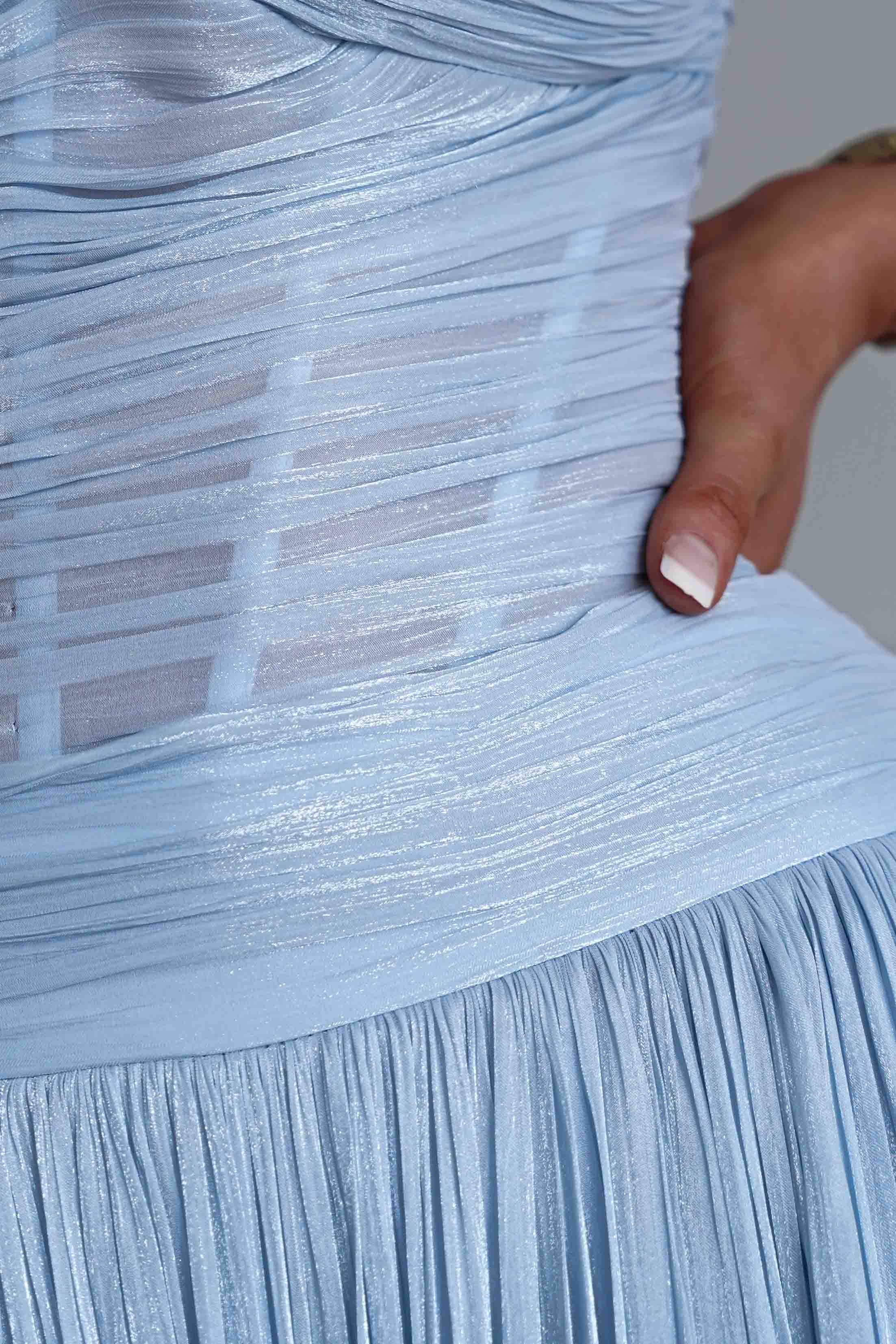 Oh Hello Clothing Dresses > Prom Dresses Longoria Pleated Luminescent Maxi Gown | Blue