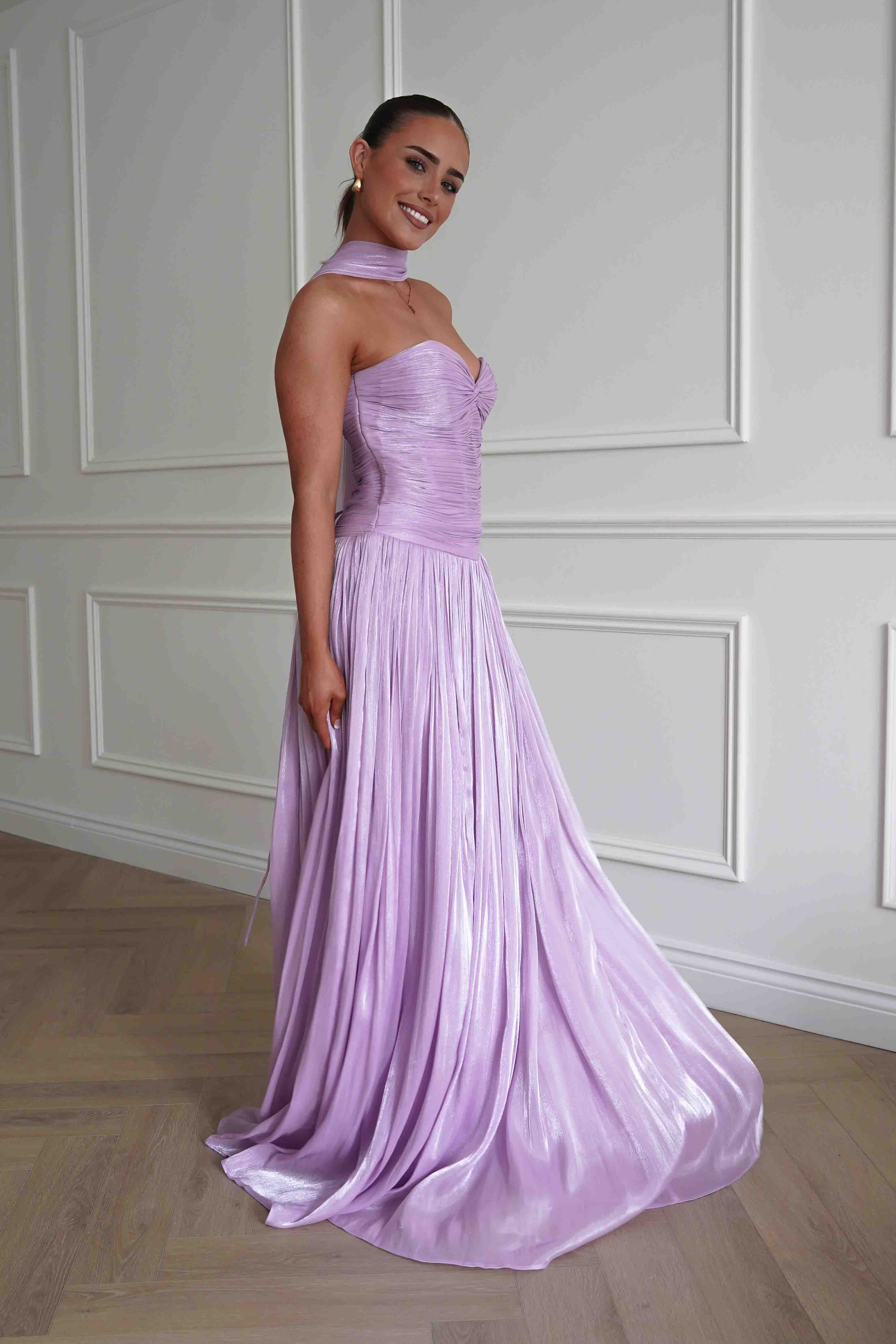 Oh Hello Clothing Dresses > Prom Dresses Longoria Pleated Luminescent Maxi Gown | Lavender