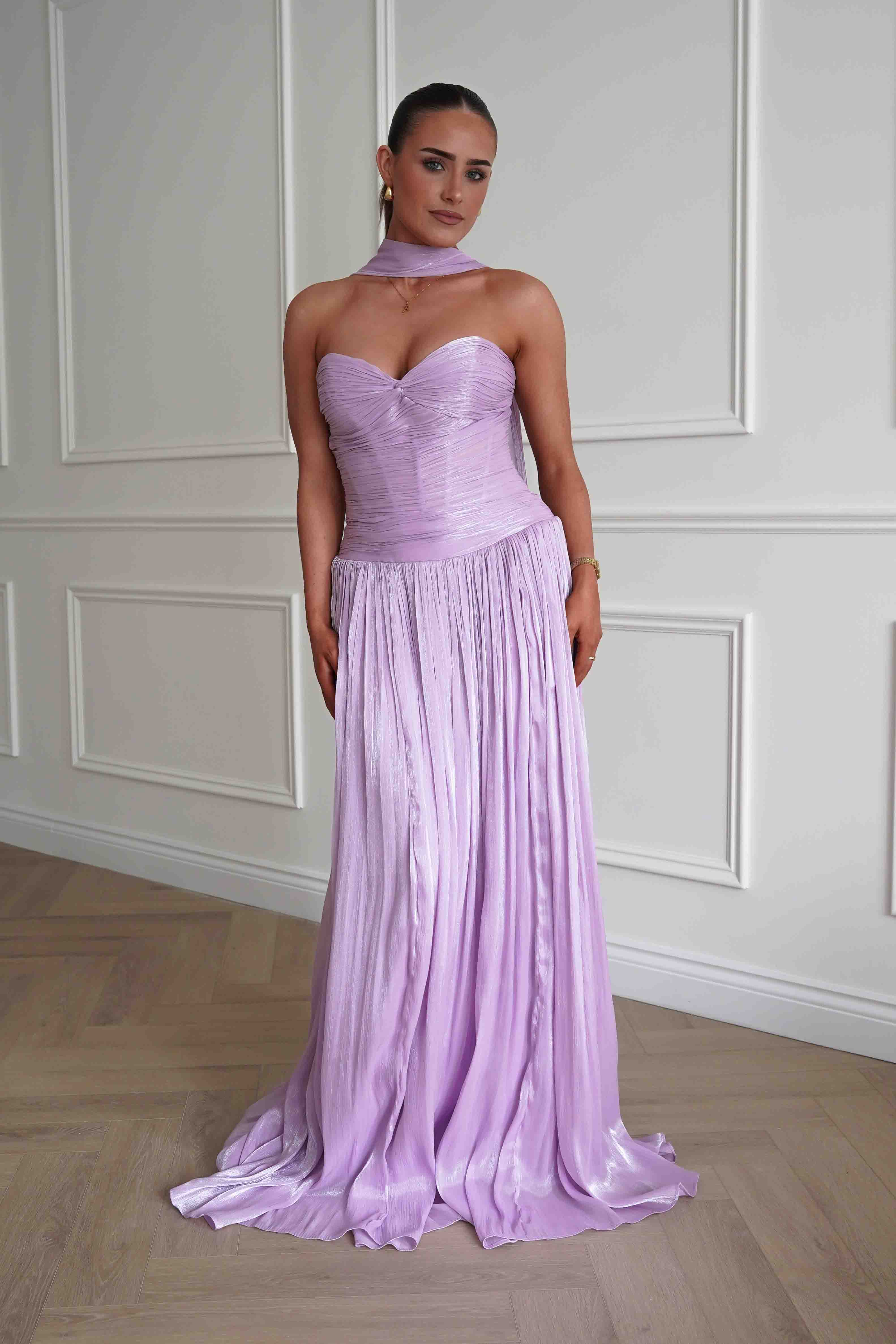 Oh Hello Clothing Dresses > Prom Dresses Longoria Pleated Luminescent Maxi Gown | Lavender