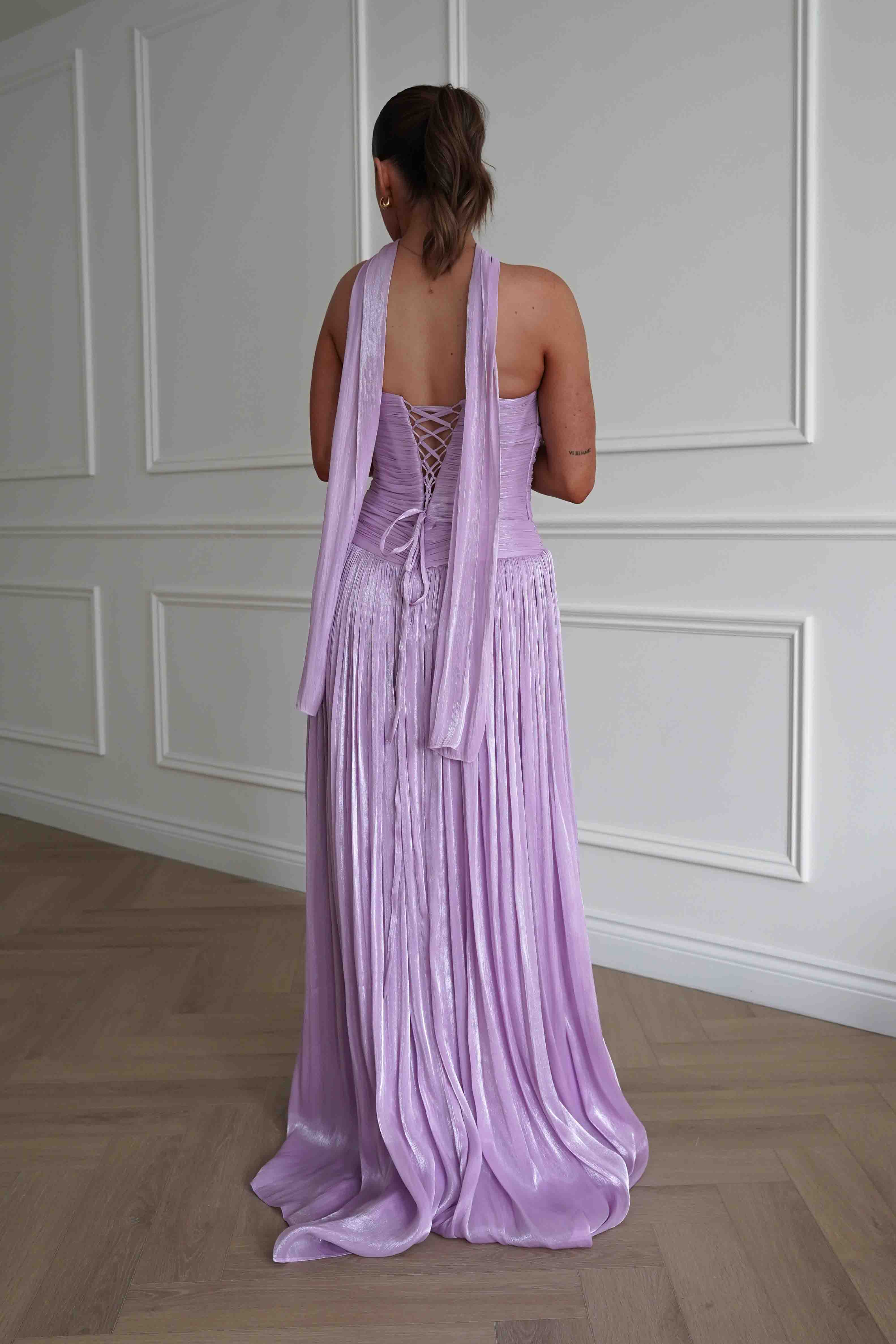 Oh Hello Clothing Dresses > Prom Dresses Longoria Pleated Luminescent Maxi Gown | Lavender