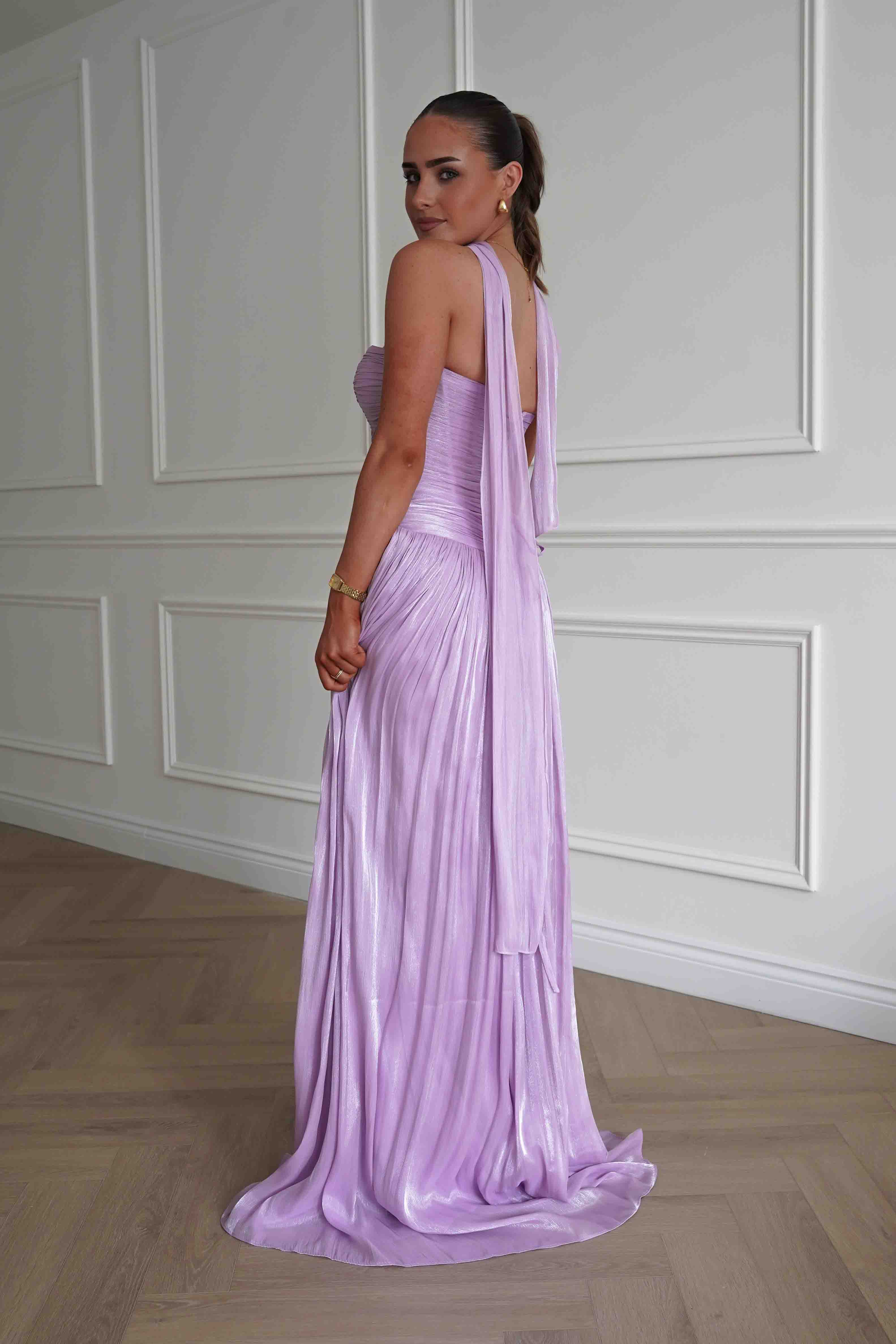 Oh Hello Clothing Dresses > Prom Dresses Longoria Pleated Luminescent Maxi Gown | Lavender