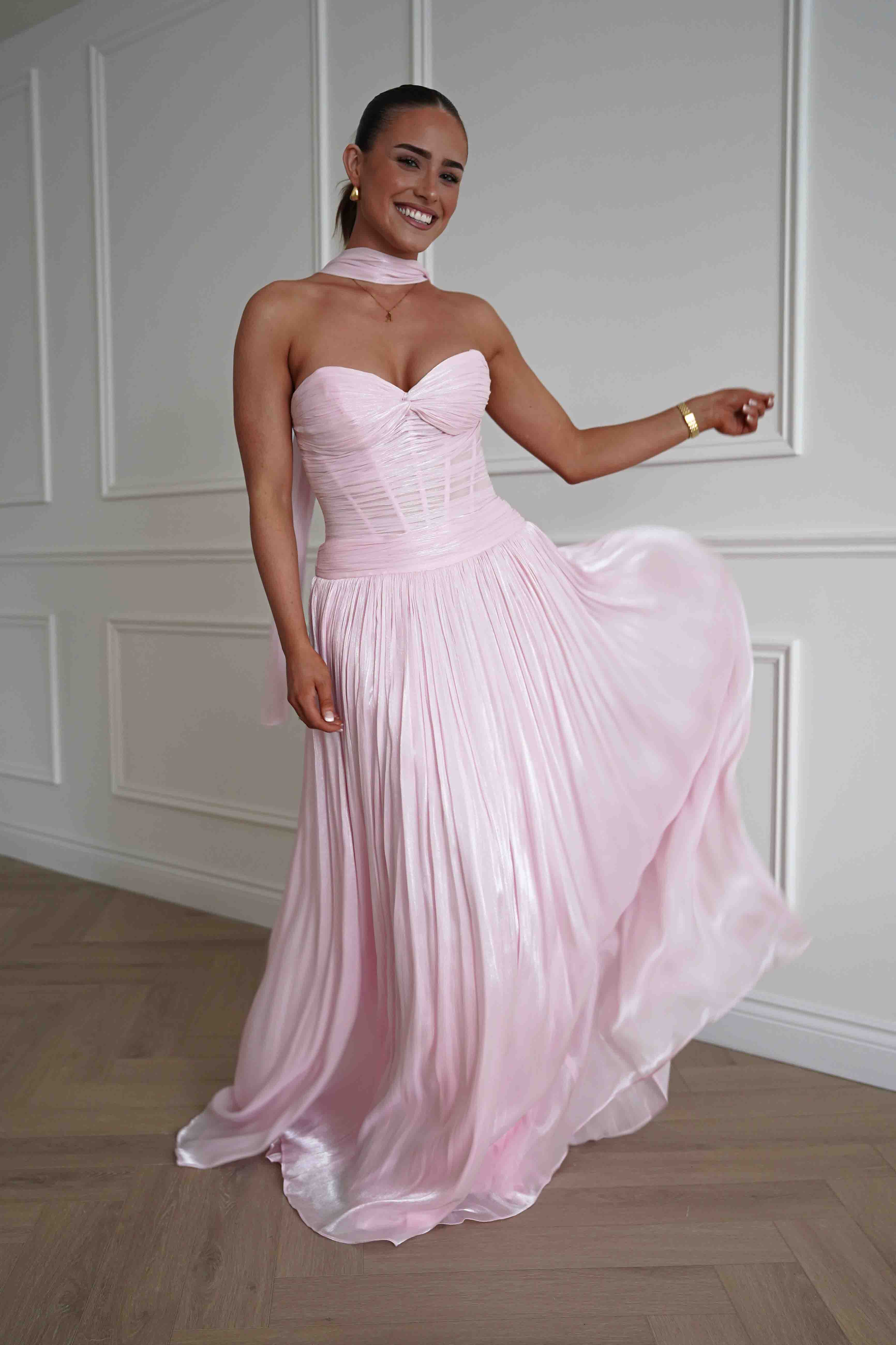 Oh Hello Clothing Dresses > Prom Dresses Longoria Pleated Luminescent Maxi Gown | Pink