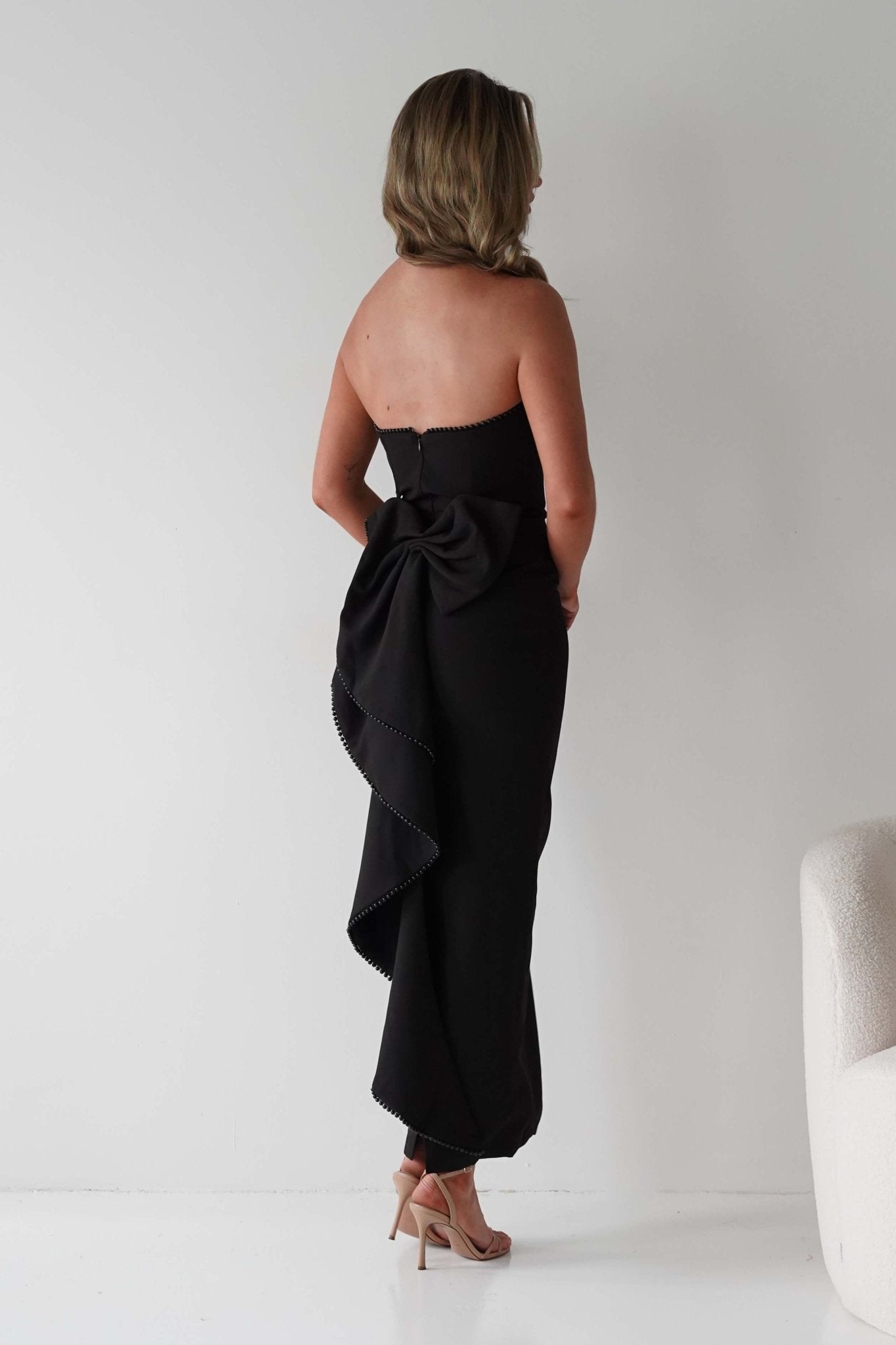 Louisiana Pearl Bow Strapless Dress Black | Wedding Guest Dress | Oh Hello Clothing