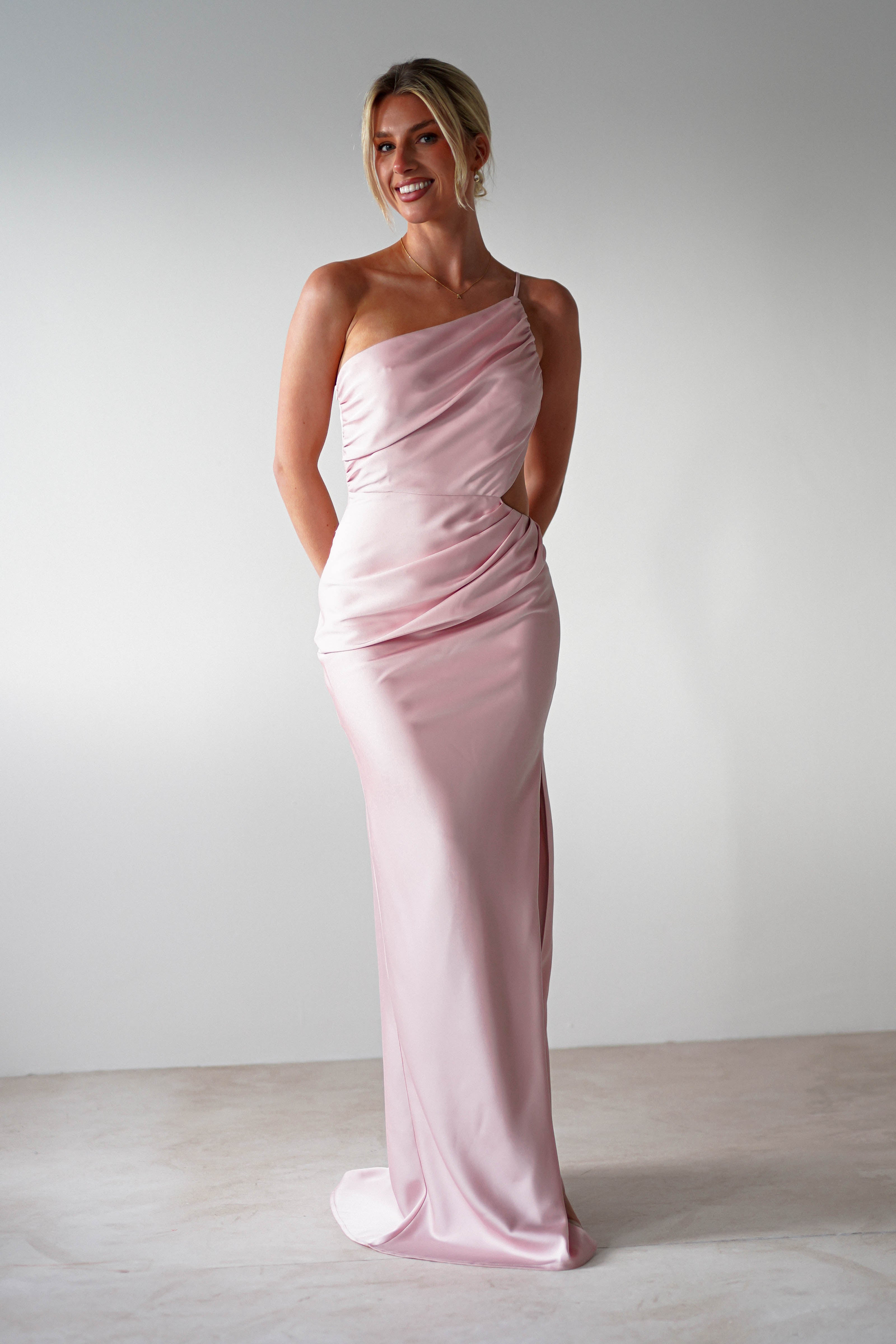 Lyra Soft Matte Satin Maxi Dress Blush Pink | Wedding Guest Dress | Maxi | Satin | Oh Hello Clothing