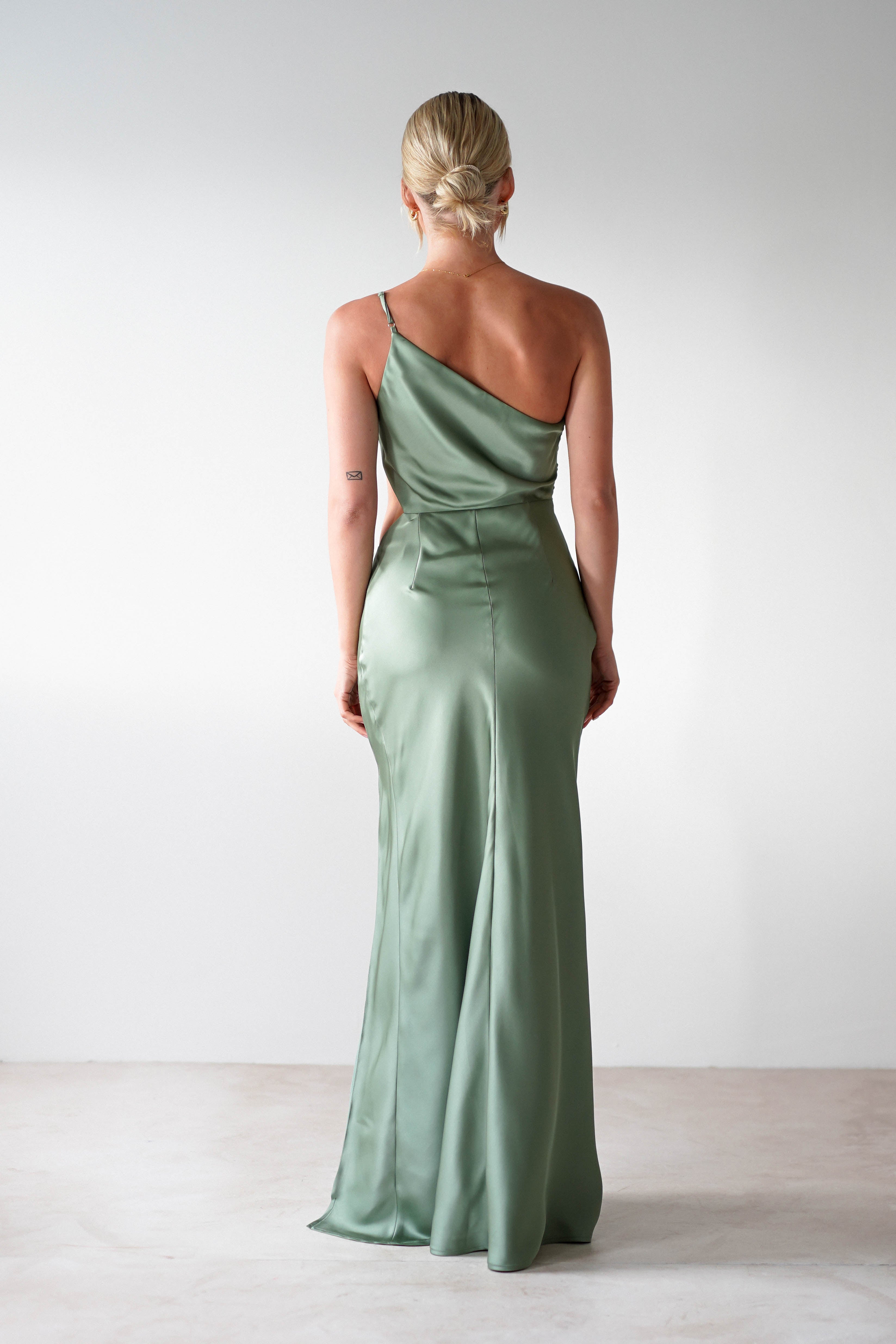 Lyra Soft Matte Satin Maxi Dress Olive | Wedding Guest Dress | Maxi | Satin | Oh Hello Clothing
