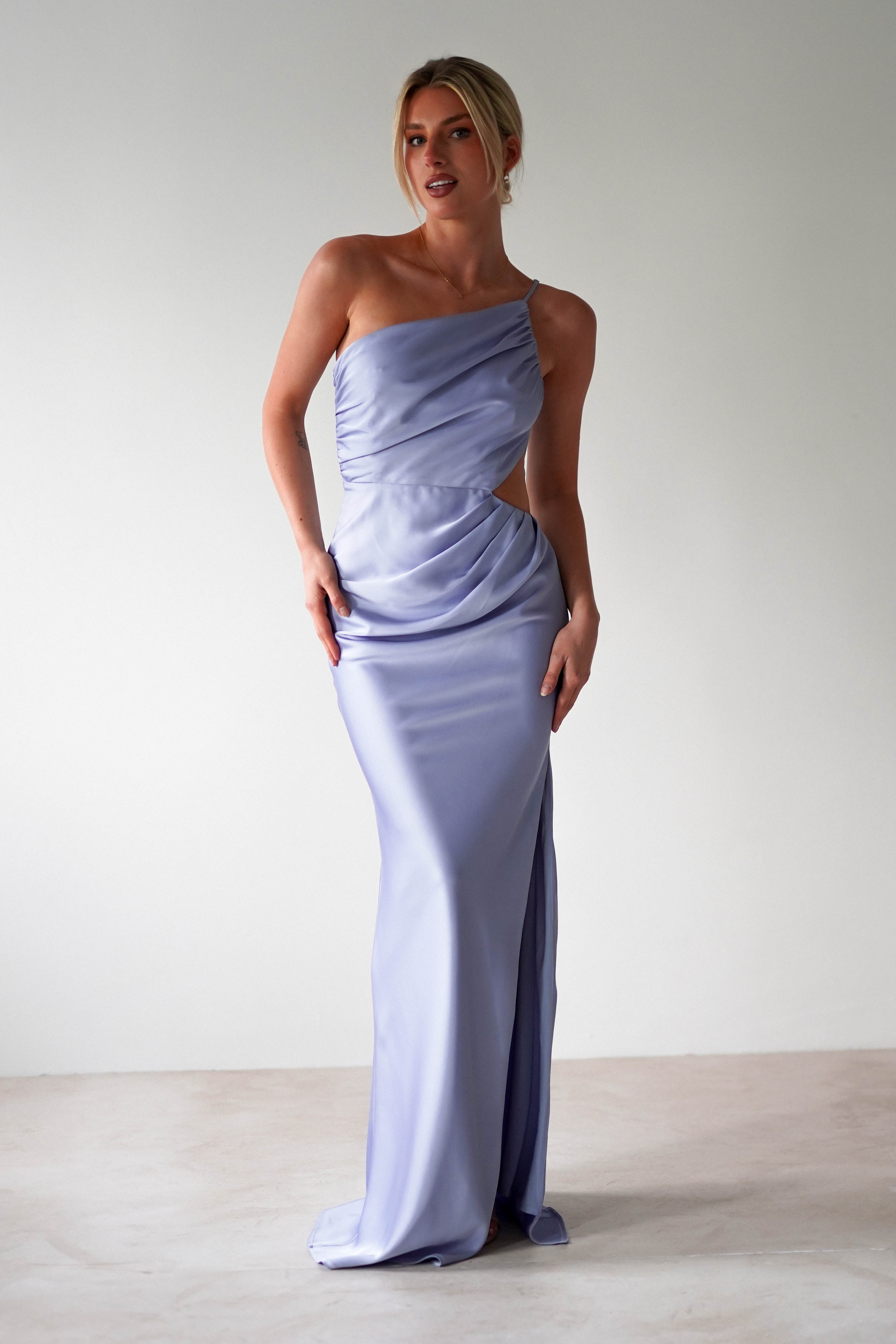 Lyra Soft Matte Satin Maxi Dress Periwinkle Blue | Wedding Guest Dress | Maxi | Satin | Oh Hello Clothing