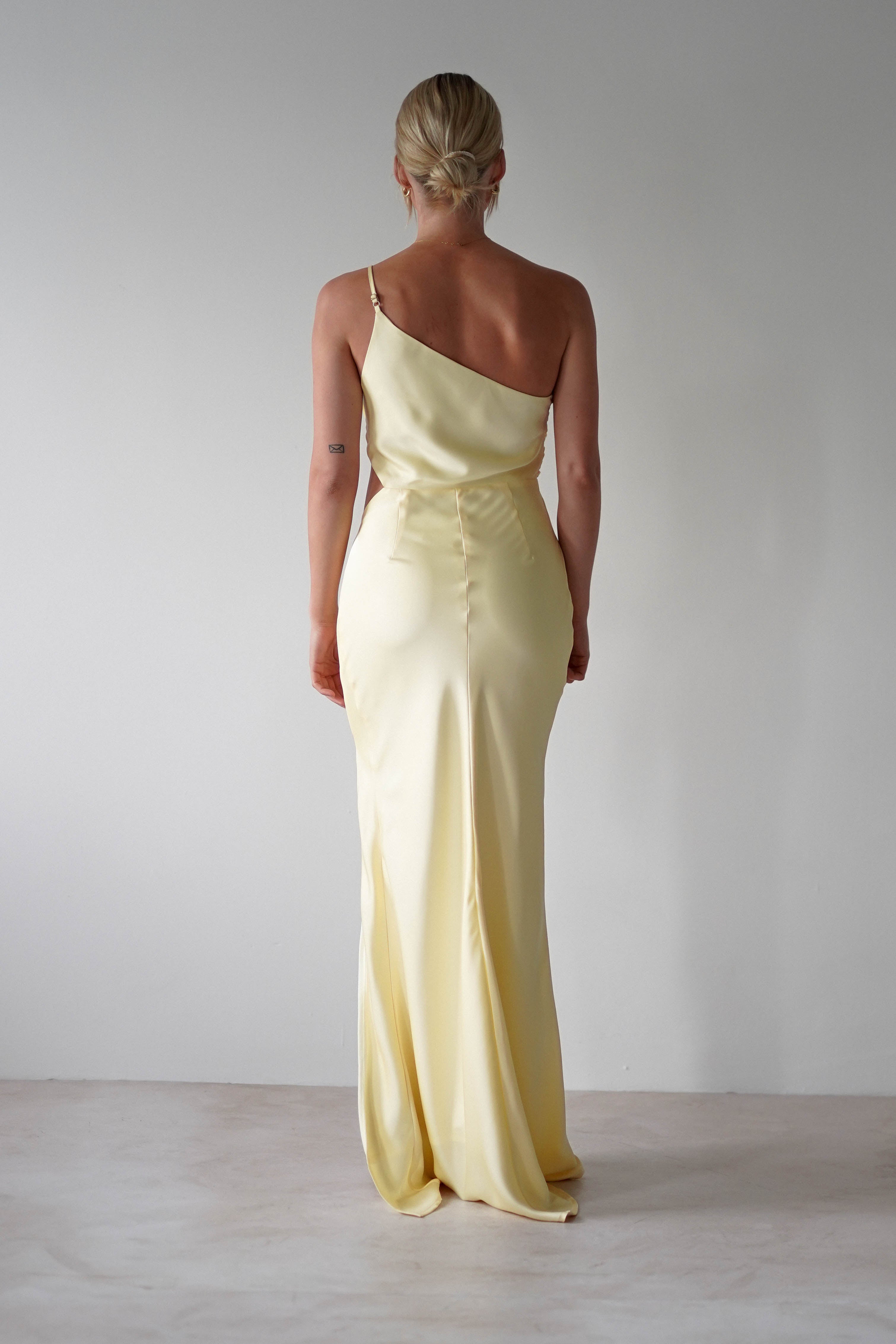 Lyra Soft Matte Satin Maxi Dress Yellow | Wedding Guest Dress | Maxi | Satin | Oh Hello Clothing