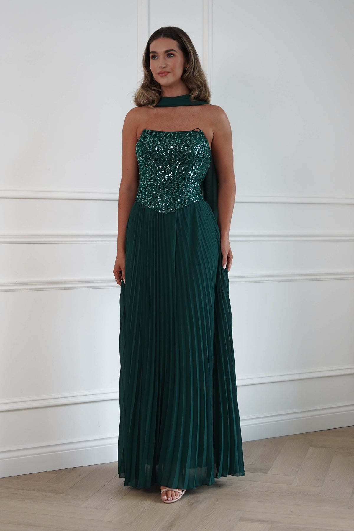 Oh Hello Clothing Women > Clothing > Dresses Madelyn Strapless Pleated Maxi Dress | Emerald Green