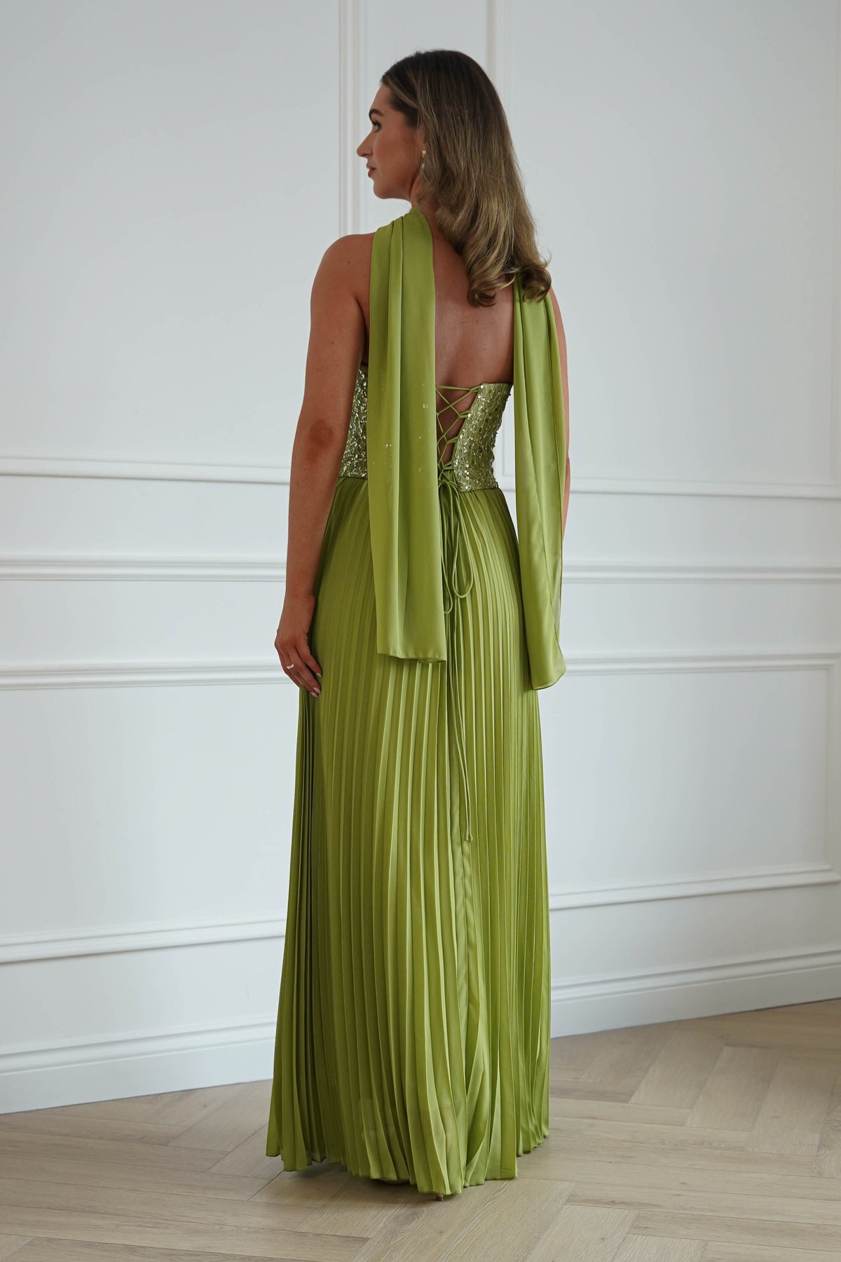 Oh Hello Clothing Women > Clothing > Dresses Madelyn Strapless Pleated Maxi Dress | Lime