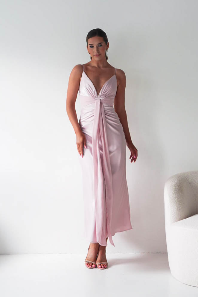 Oh Hello Clothing Women > Clothing > Dresses Madi Drape Front Detail Satin Maxi Dress | Pink