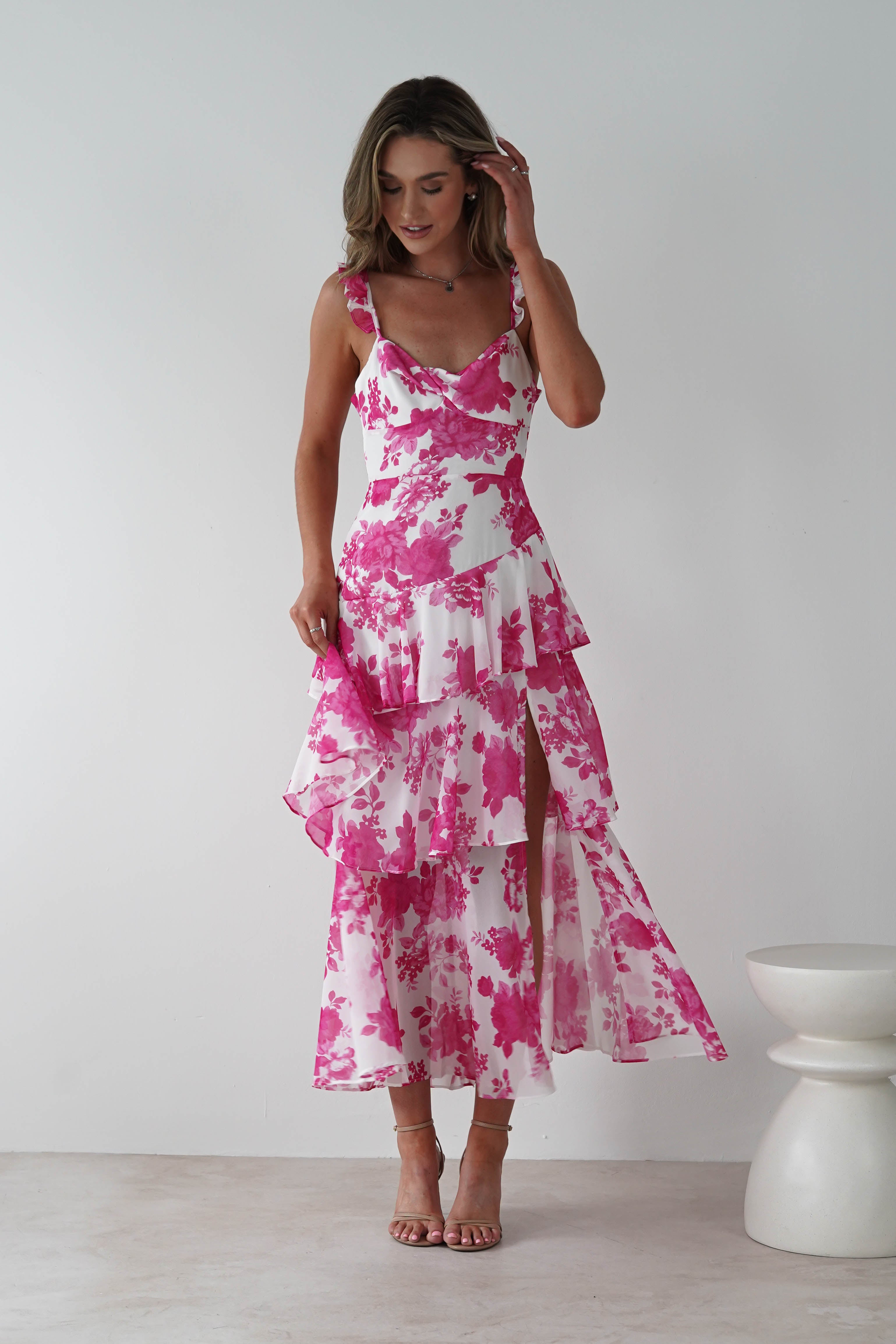 Madrid Ruffle Floral Maxi Dress Pink | Wedding Guest Dress | Maxi | Oh Hello Clothing