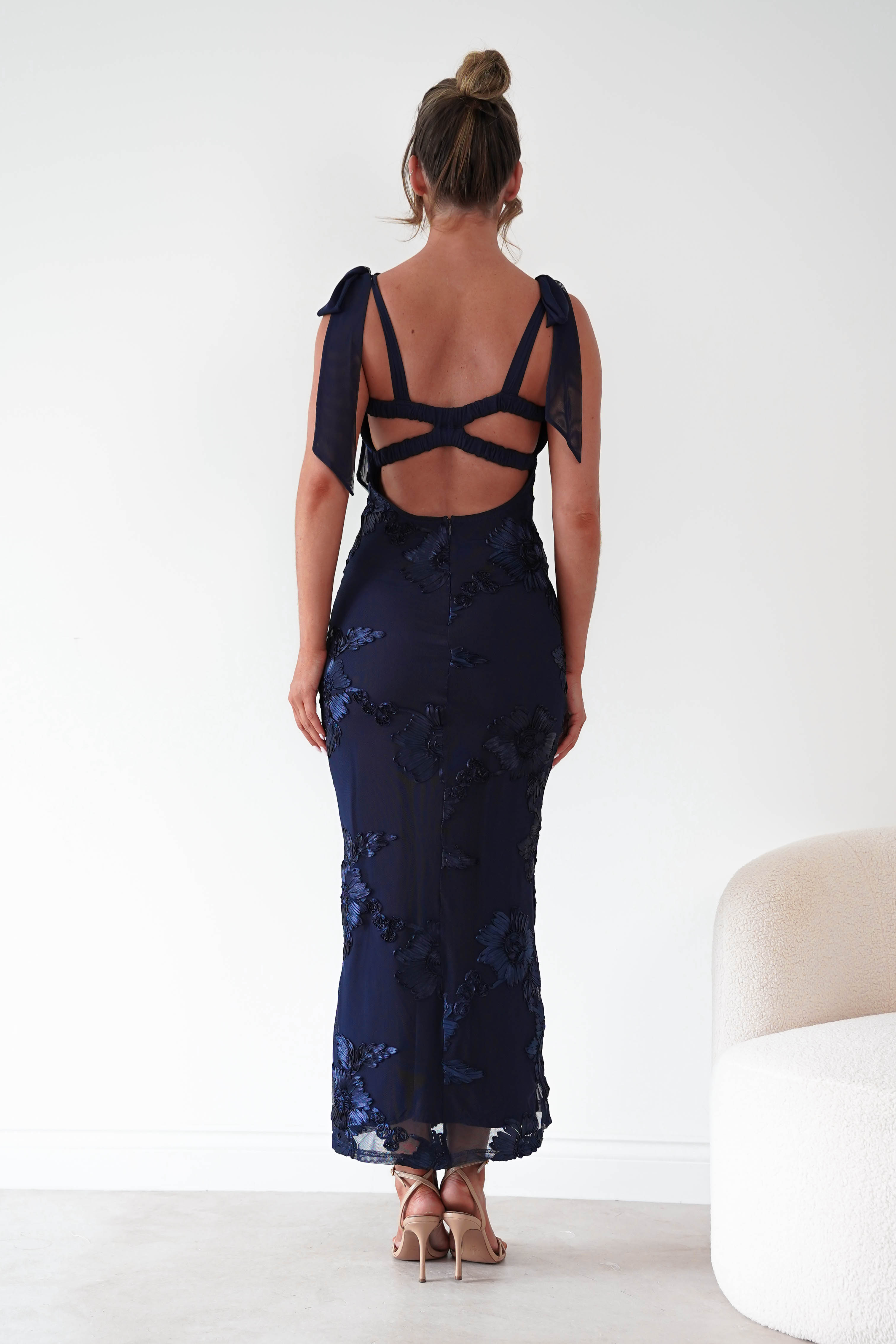 Oh Hello Clothing Women > Clothing > Dresses Mahalia Floral Appliqué Maxi Dress | Navy