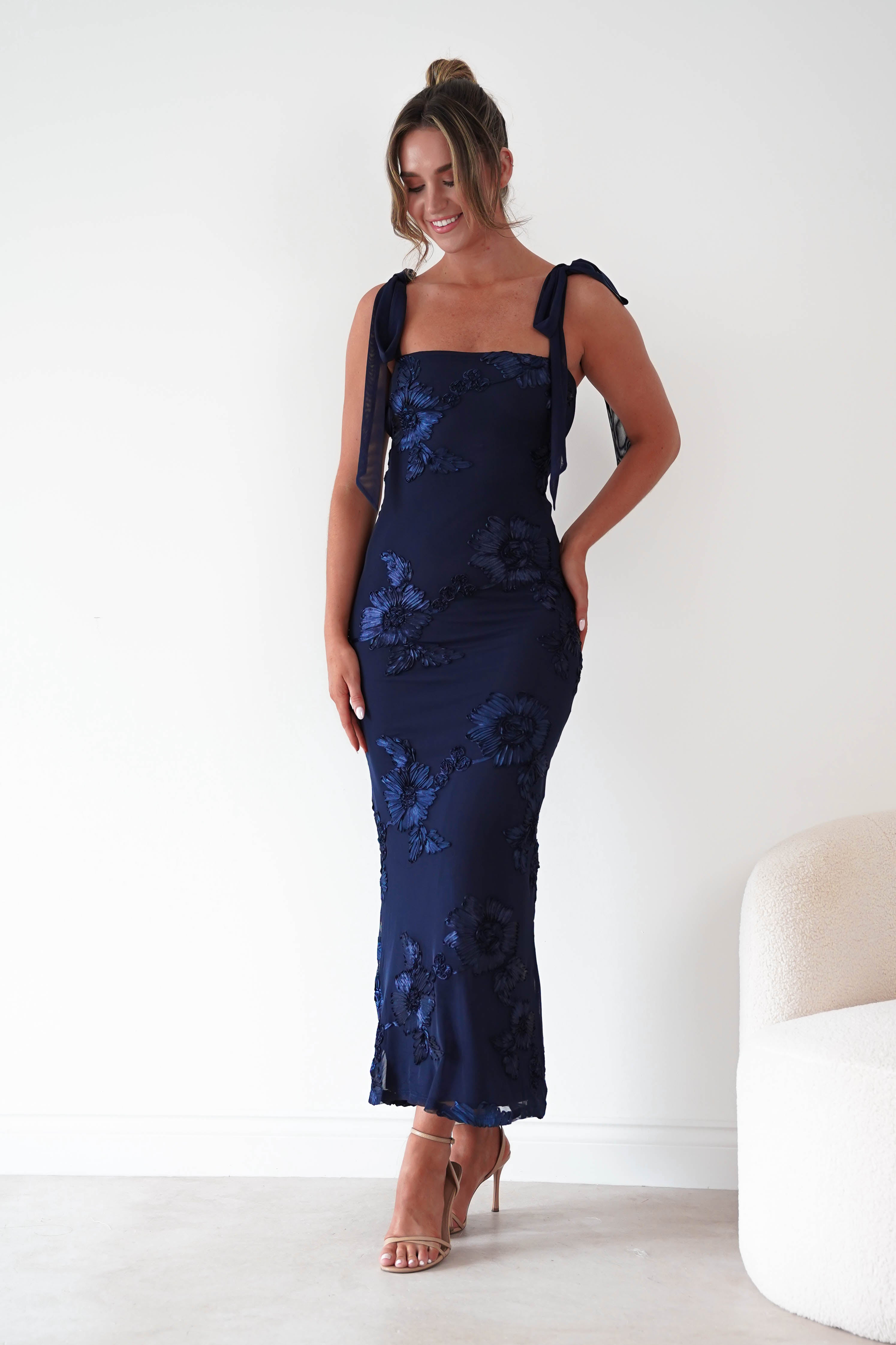 Oh Hello Clothing Women > Clothing > Dresses Mahalia Floral Appliqué Maxi Dress | Navy