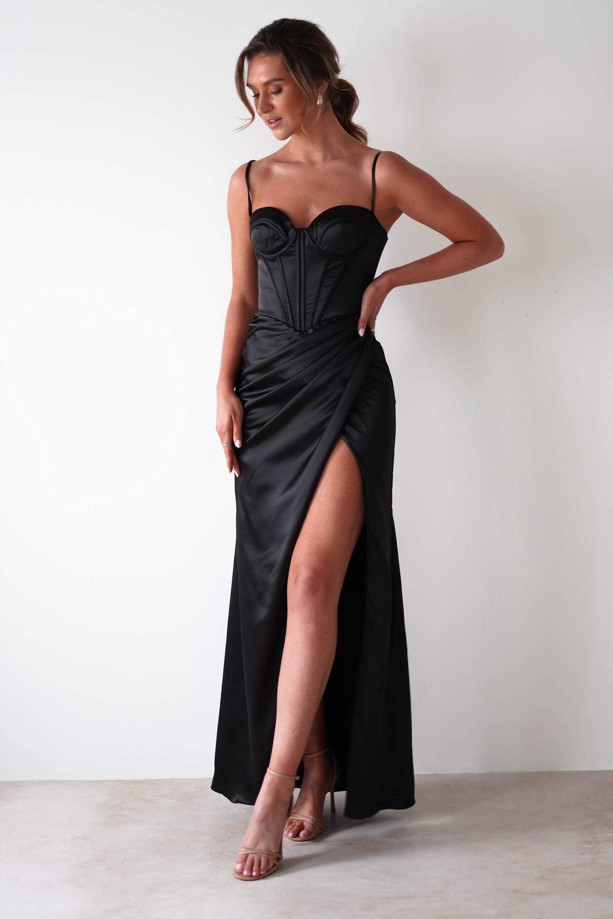 cinderella On Sale Maja Satin Corset Gown | Black