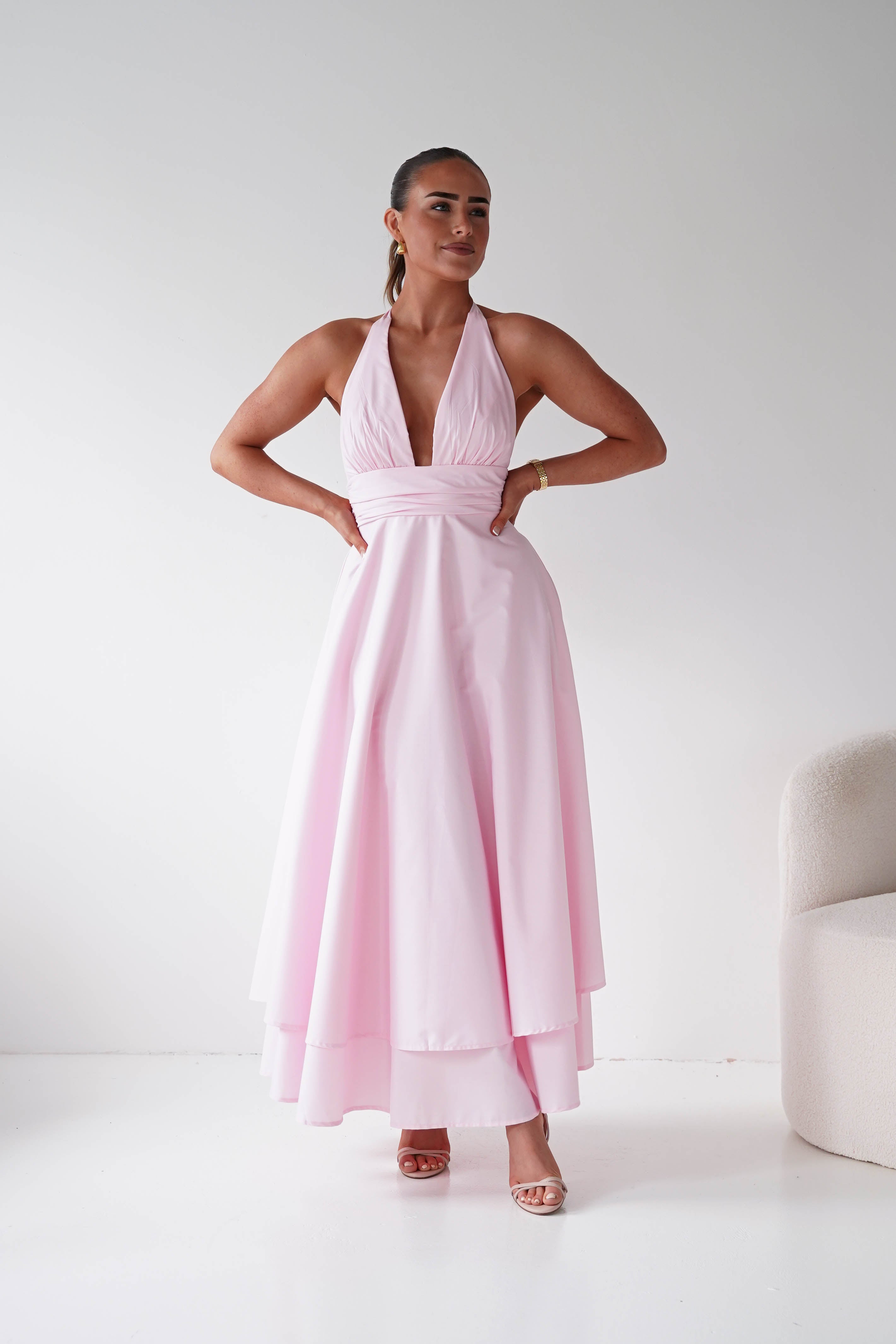 Oh Hello Clothing Women > Clothing > Dresses Makaila Halterneck Chiffon Midaxi Dress | Pink