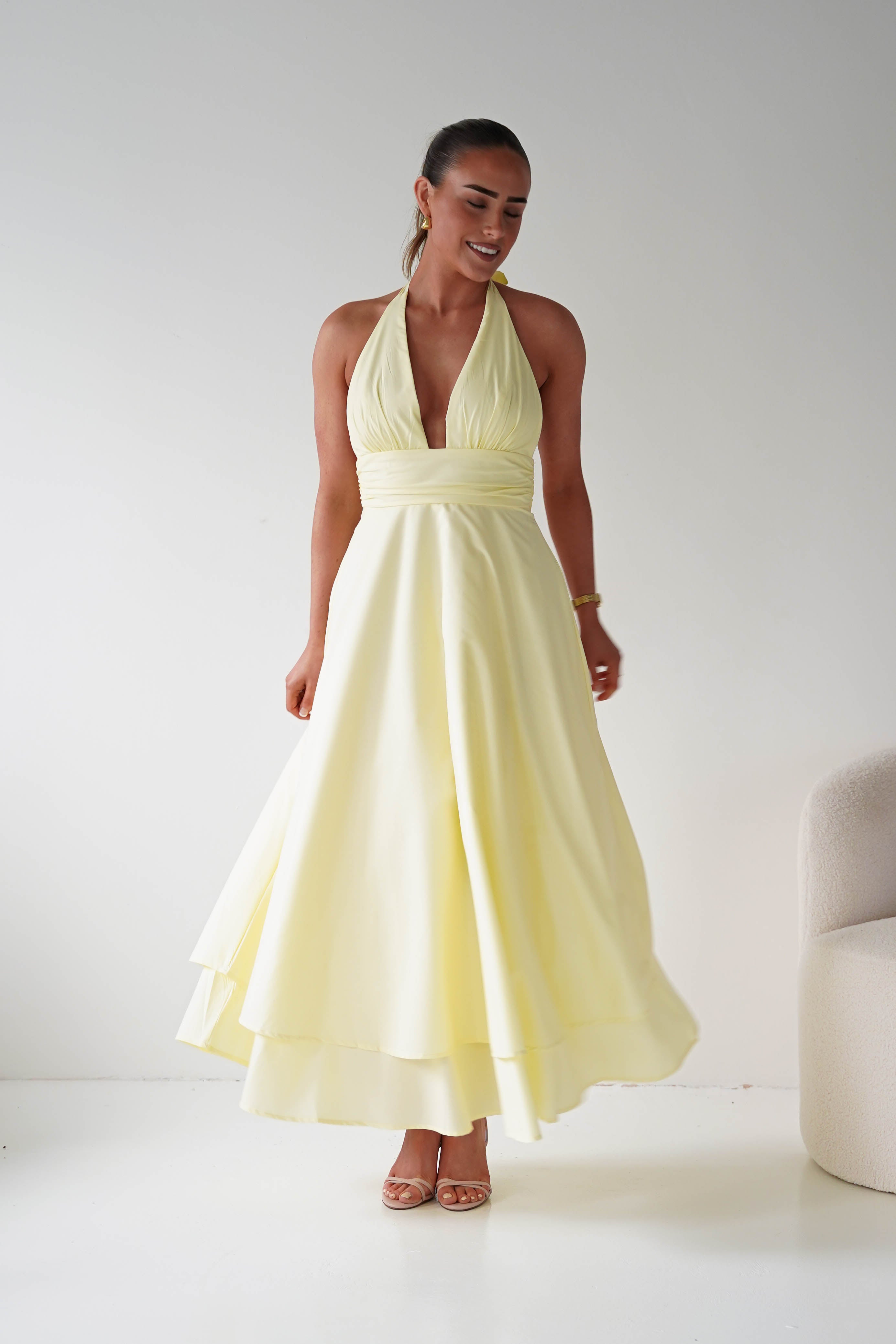 Oh Hello Clothing Women > Clothing > Dresses Makaila Halterneck Chiffon Midaxi Dress | Yellow