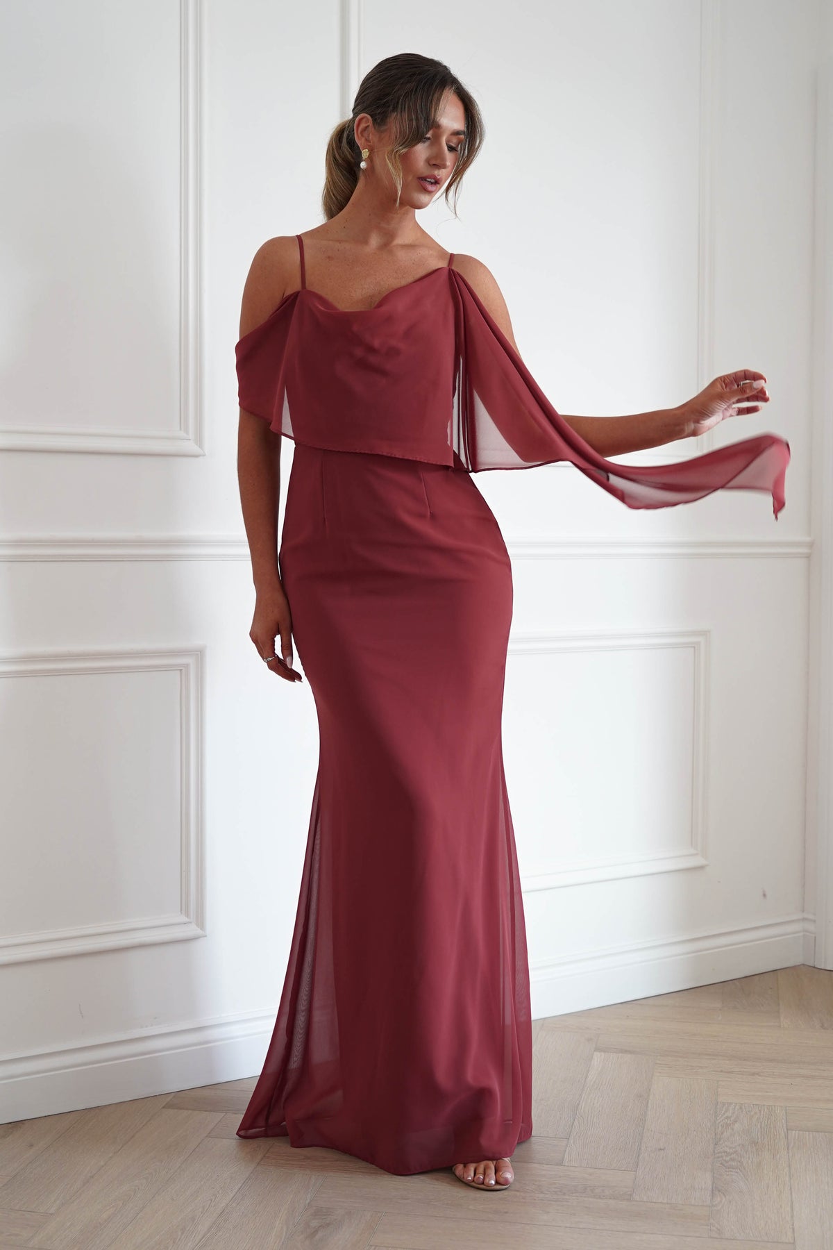 Oh Hello Clothing Women > Clothing > Dresses * MANIJU | MF23378 | Sienna One Shoulder Chiffon Maxi Dress