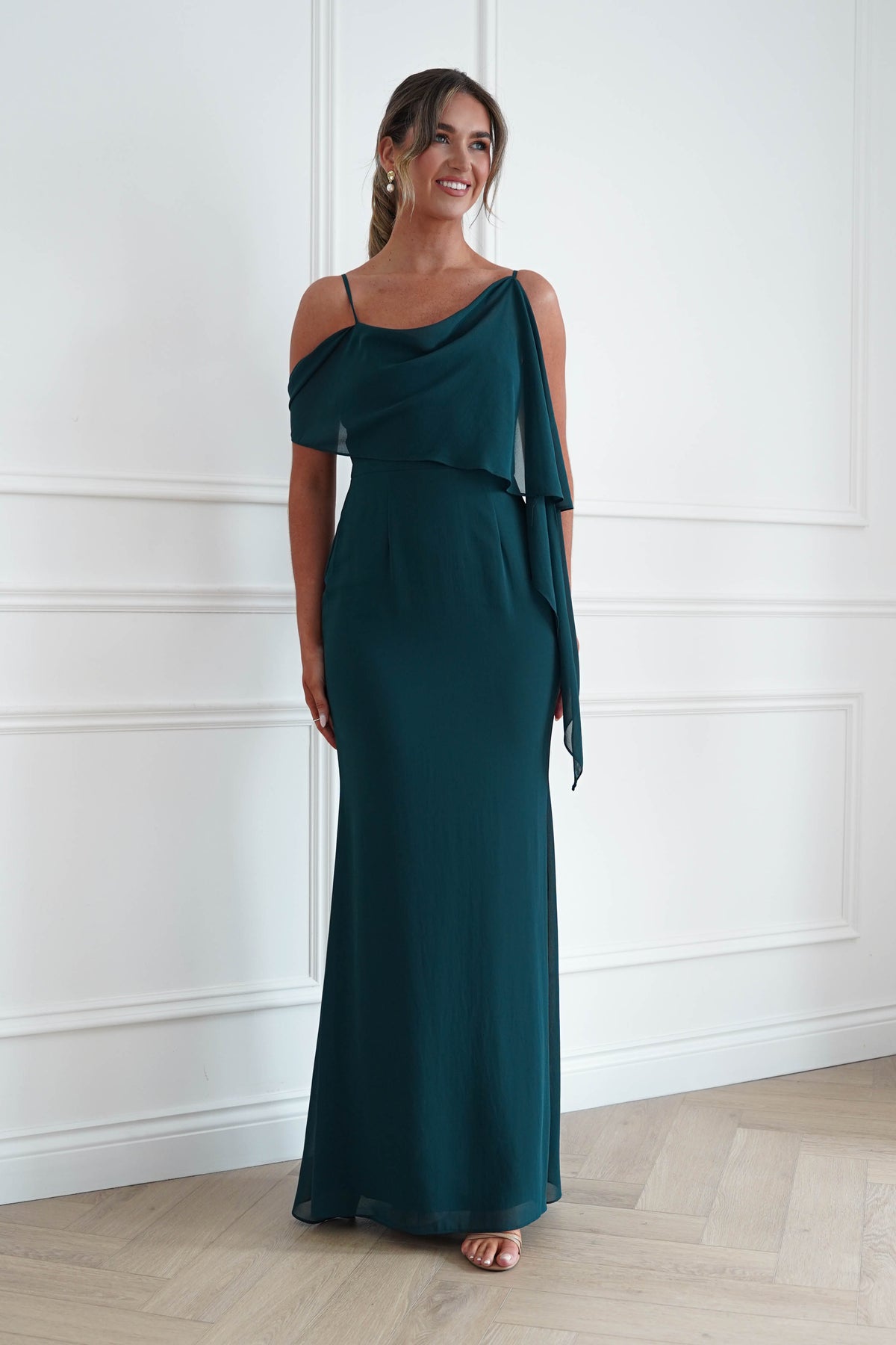 Oh Hello Clothing Women > Clothing > Dresses * MANIJU | MF23378 | Teal One Shoulder Chiffon Maxi Dress