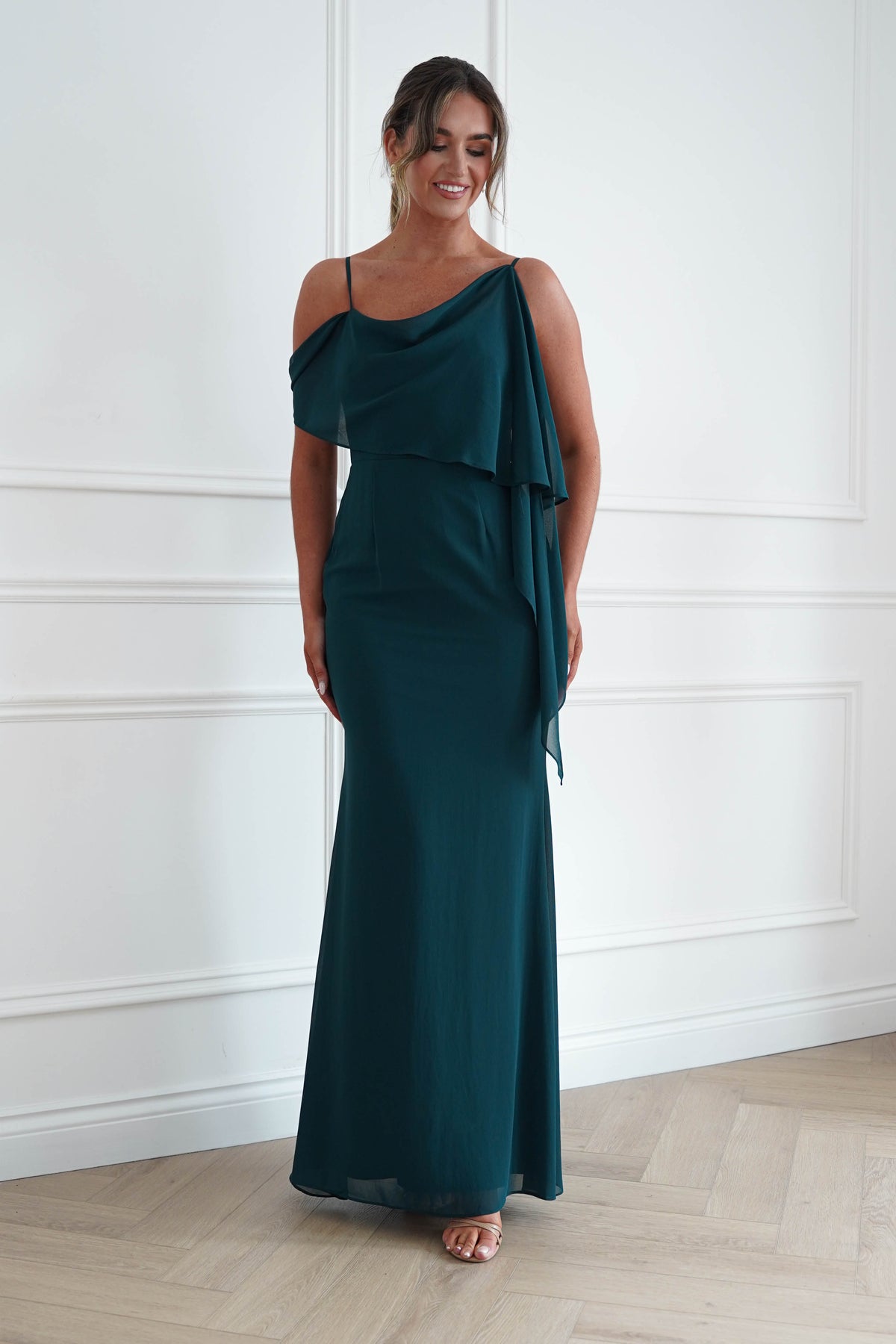 Oh Hello Clothing Women > Clothing > Dresses * MANIJU | MF23378 | Teal One Shoulder Chiffon Maxi Dress