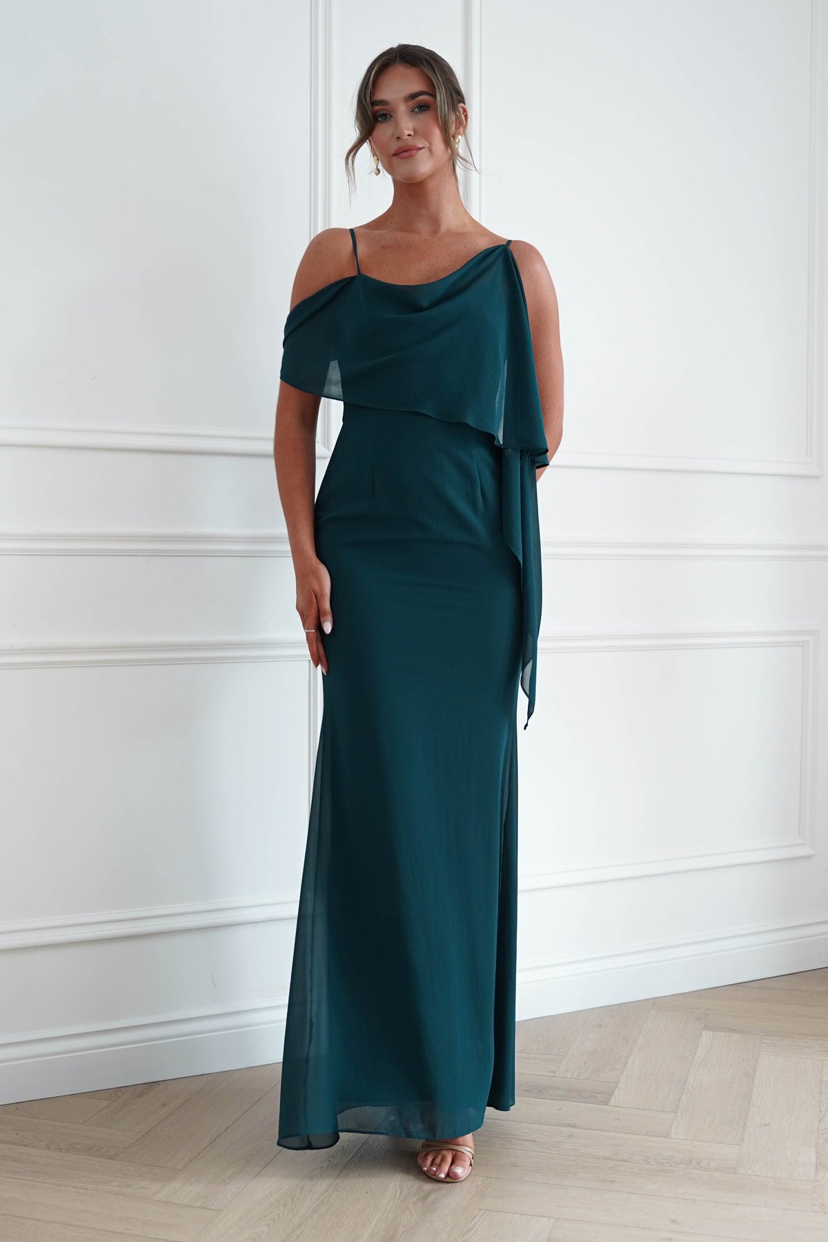 Oh Hello Clothing Women > Clothing > Dresses * MANIJU | MF23378 | Teal One Shoulder Chiffon Maxi Dress