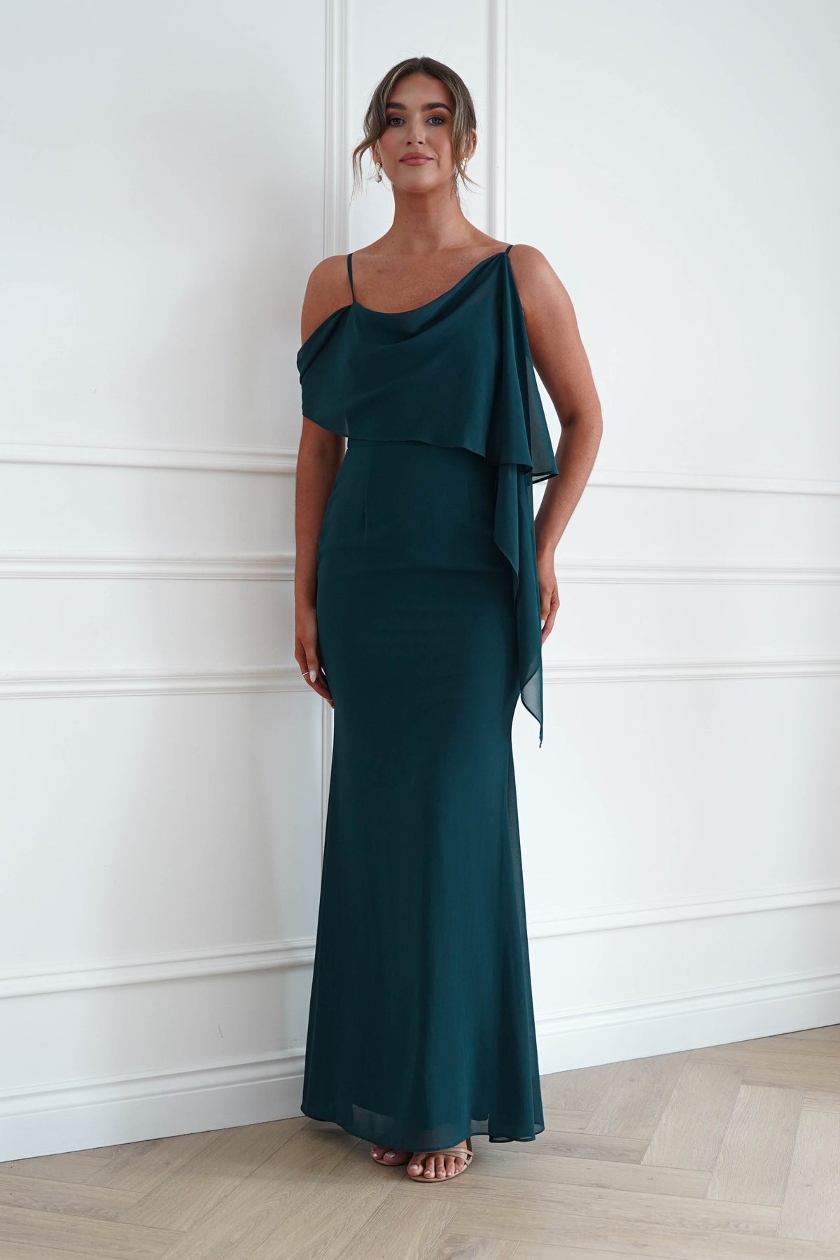 Oh Hello Clothing Women > Clothing > Dresses * MANIJU | MF23378 | Teal One Shoulder Chiffon Maxi Dress