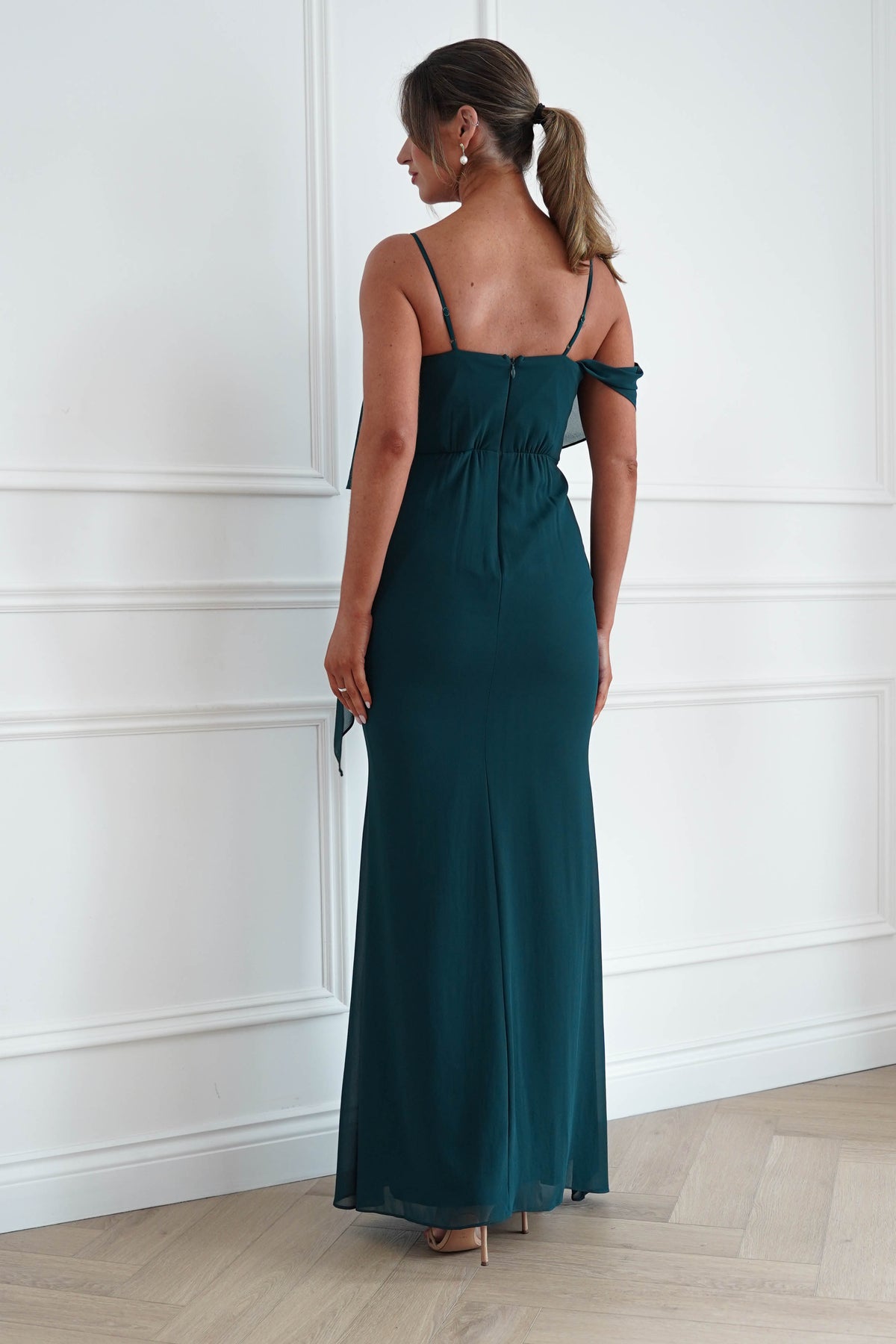 Oh Hello Clothing Women > Clothing > Dresses * MANIJU | MF23378 | Teal One Shoulder Chiffon Maxi Dress
