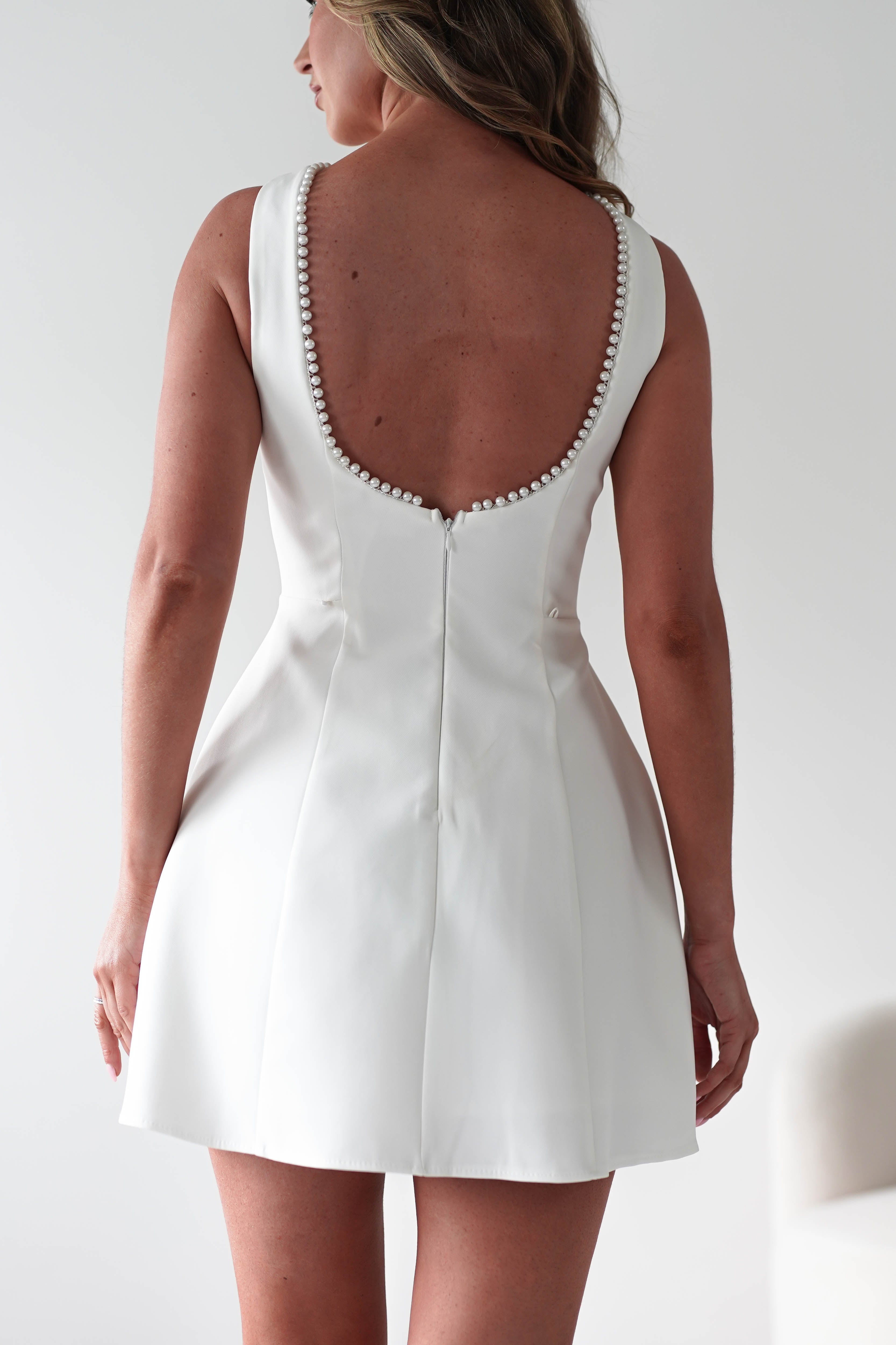 Maria Pearl Bow Detail Mini Dress | White | Graduation | Bride To Be Hen Dress | Oh Hello Clothing
