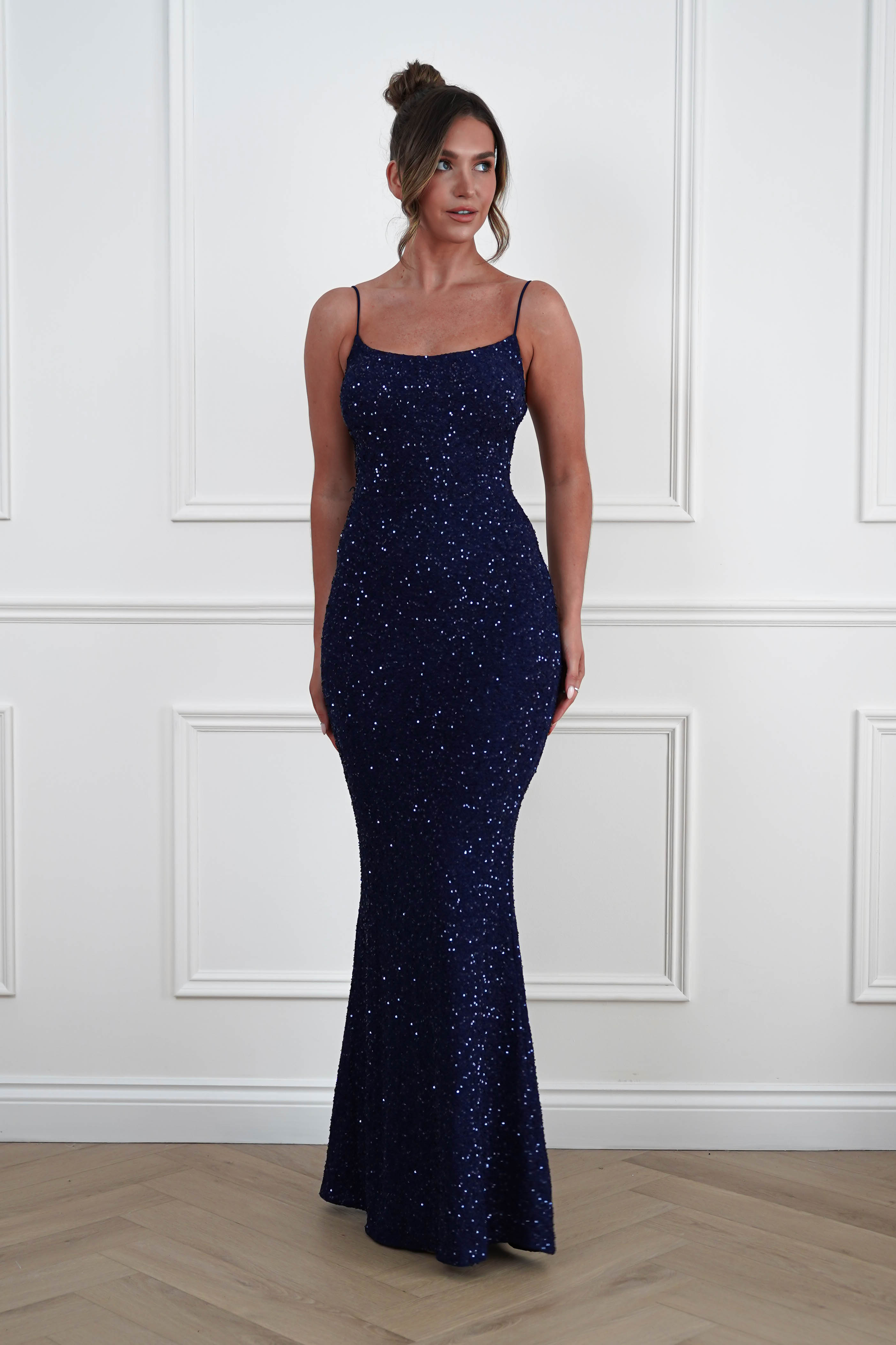 Oh Hello Clothing Dresses > Prom Dresses Maria Sequin Bodycon Maxi Gown | Navy