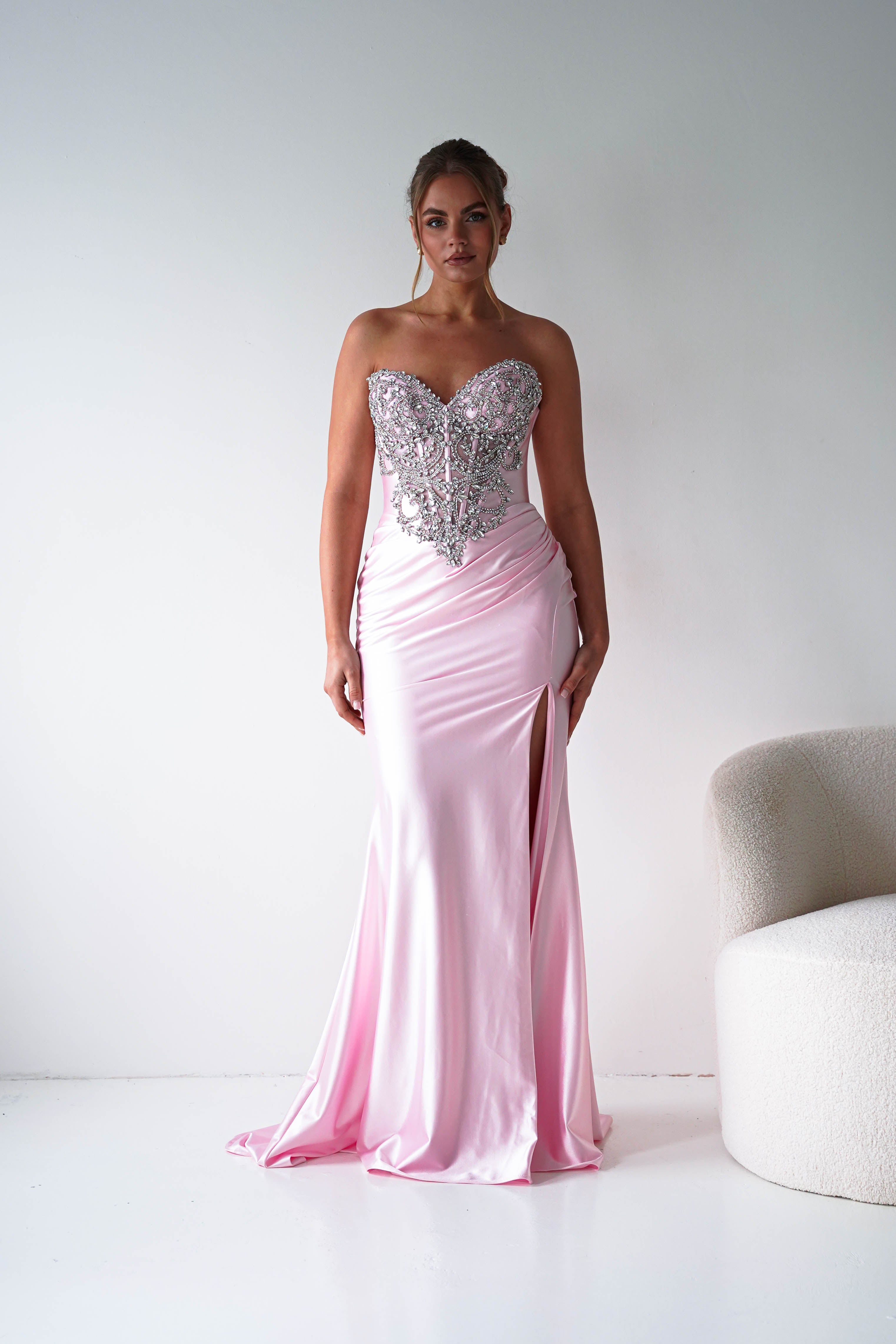 Oh Hello Clothing Women > Clothing > Dresses Melville Strapless Embellished Corset Gown | Pink