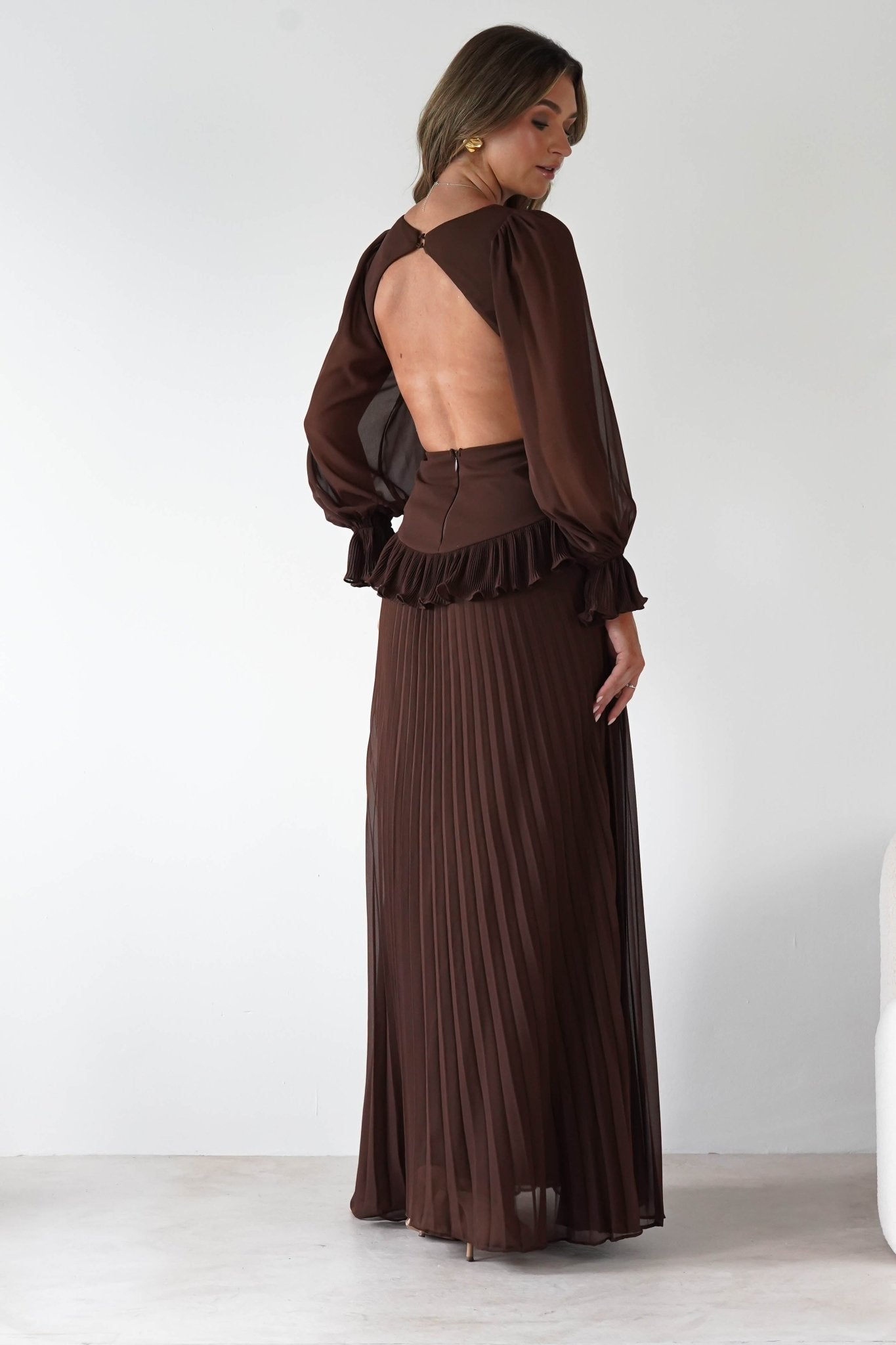 Middleton Pleated Maxi Dress Brown | Wedding Guest Dress | Pleated Skirt | Maxi | Oh Hello Clothing