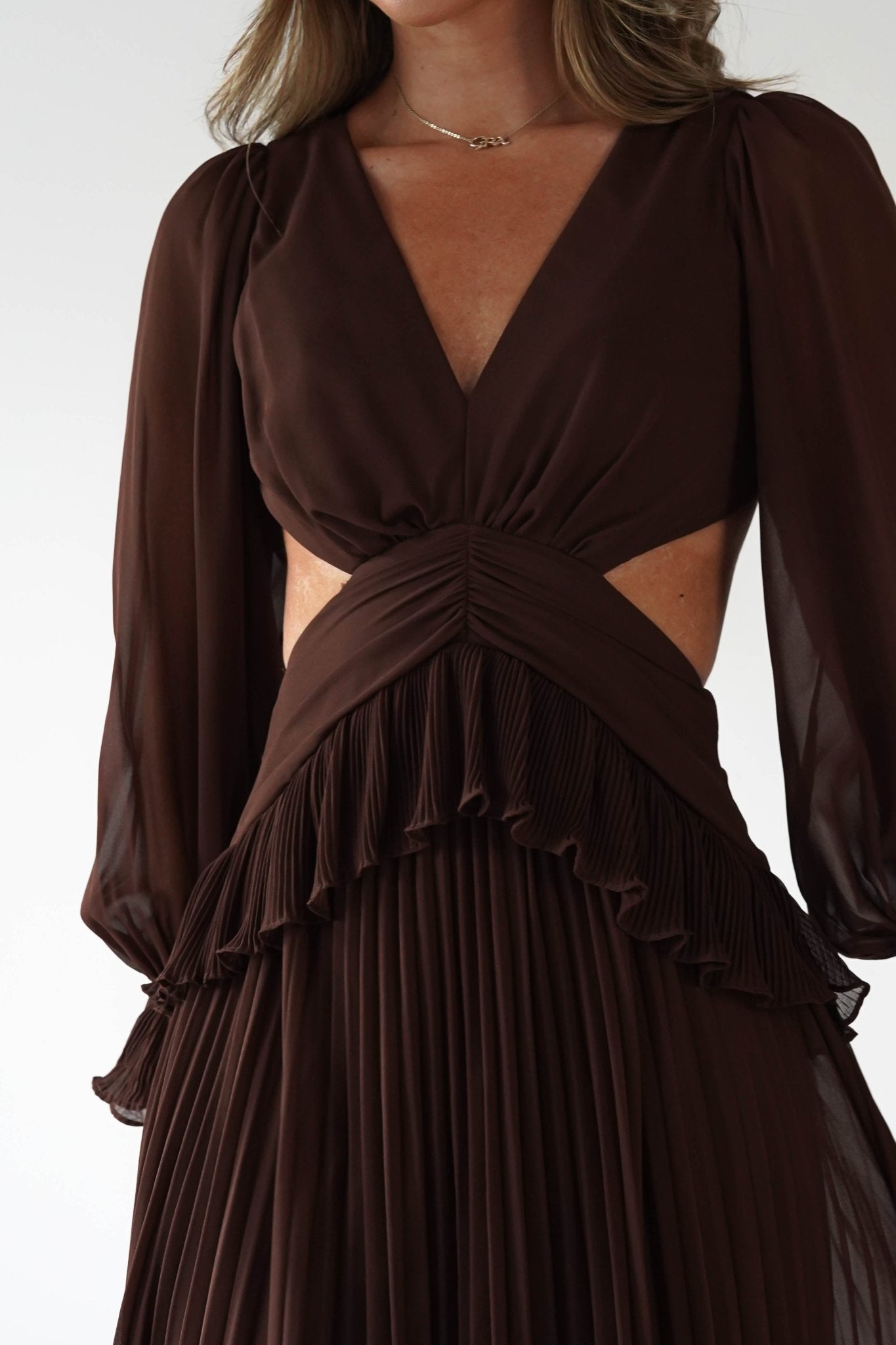 Middleton Pleated Maxi Dress Brown | Wedding Guest Dress | Pleated Skirt | Maxi | Oh Hello Clothing