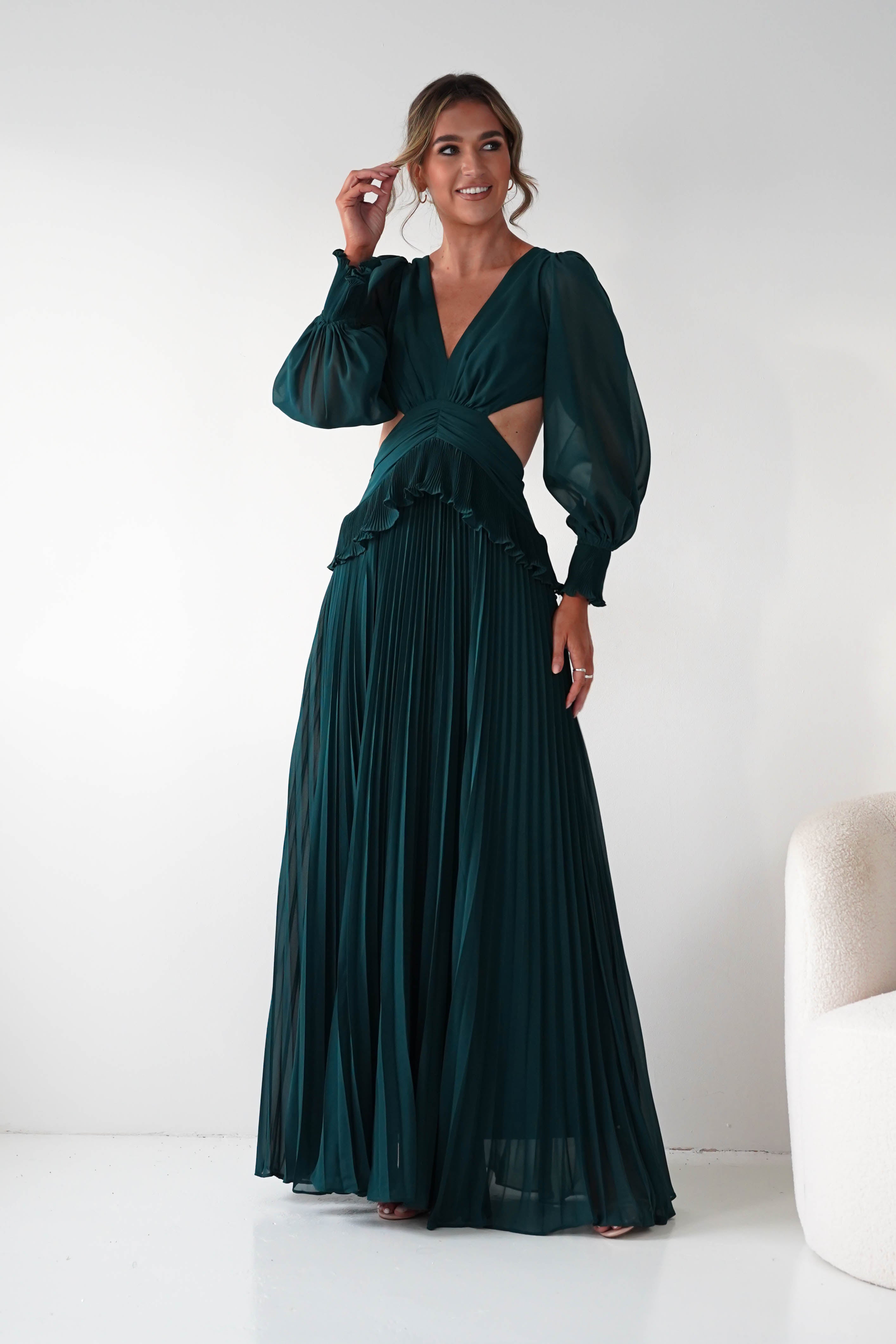 Oh Hello Clothing Women > Clothing > Dresses Middleton Pleated Maxi Dress | Forest Green