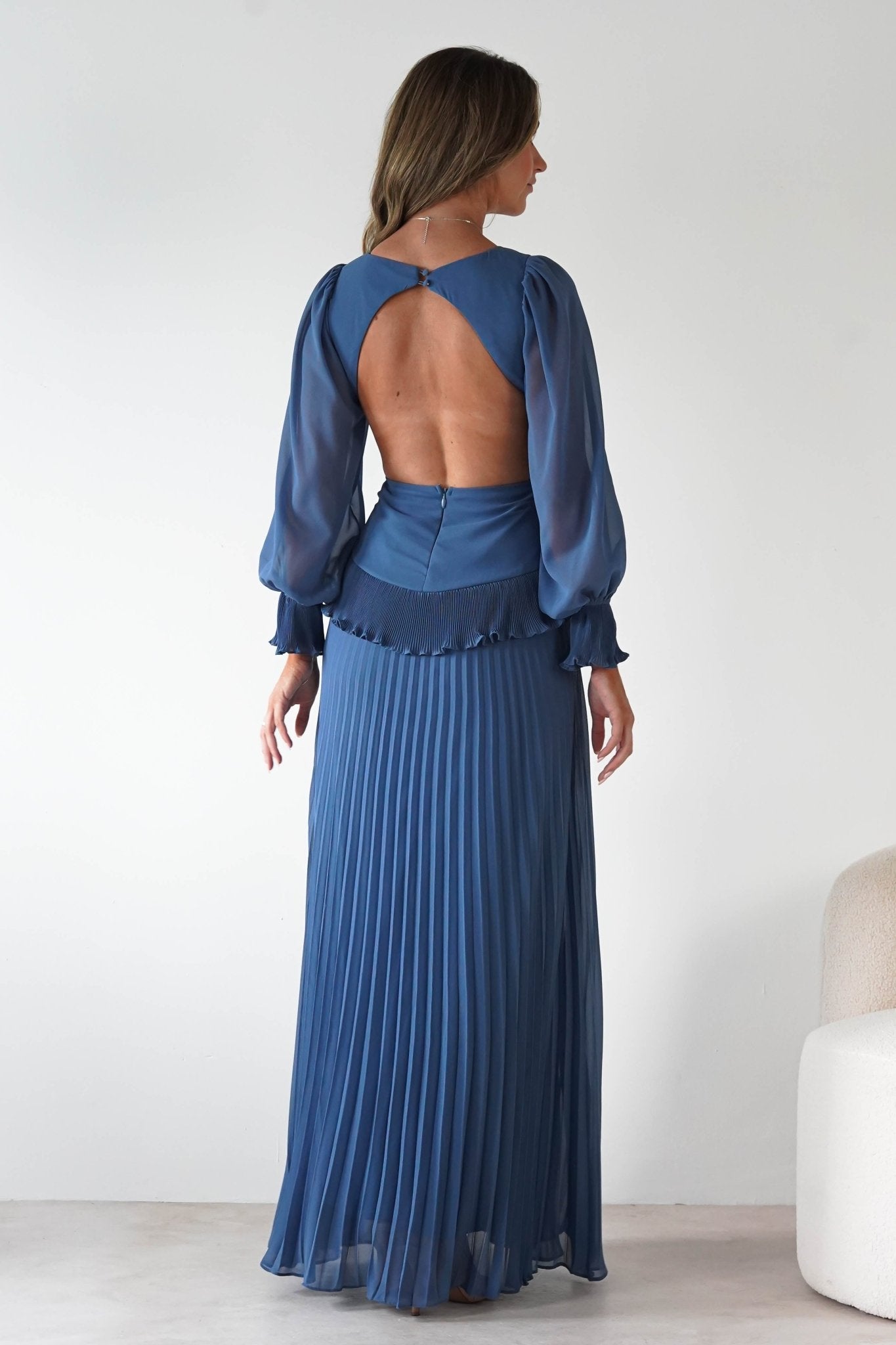 Middleton Pleated Maxi Dress Slate Blue | Wedding Guest Dress | Pleated Skirt | Maxi | Oh Hello Clothing