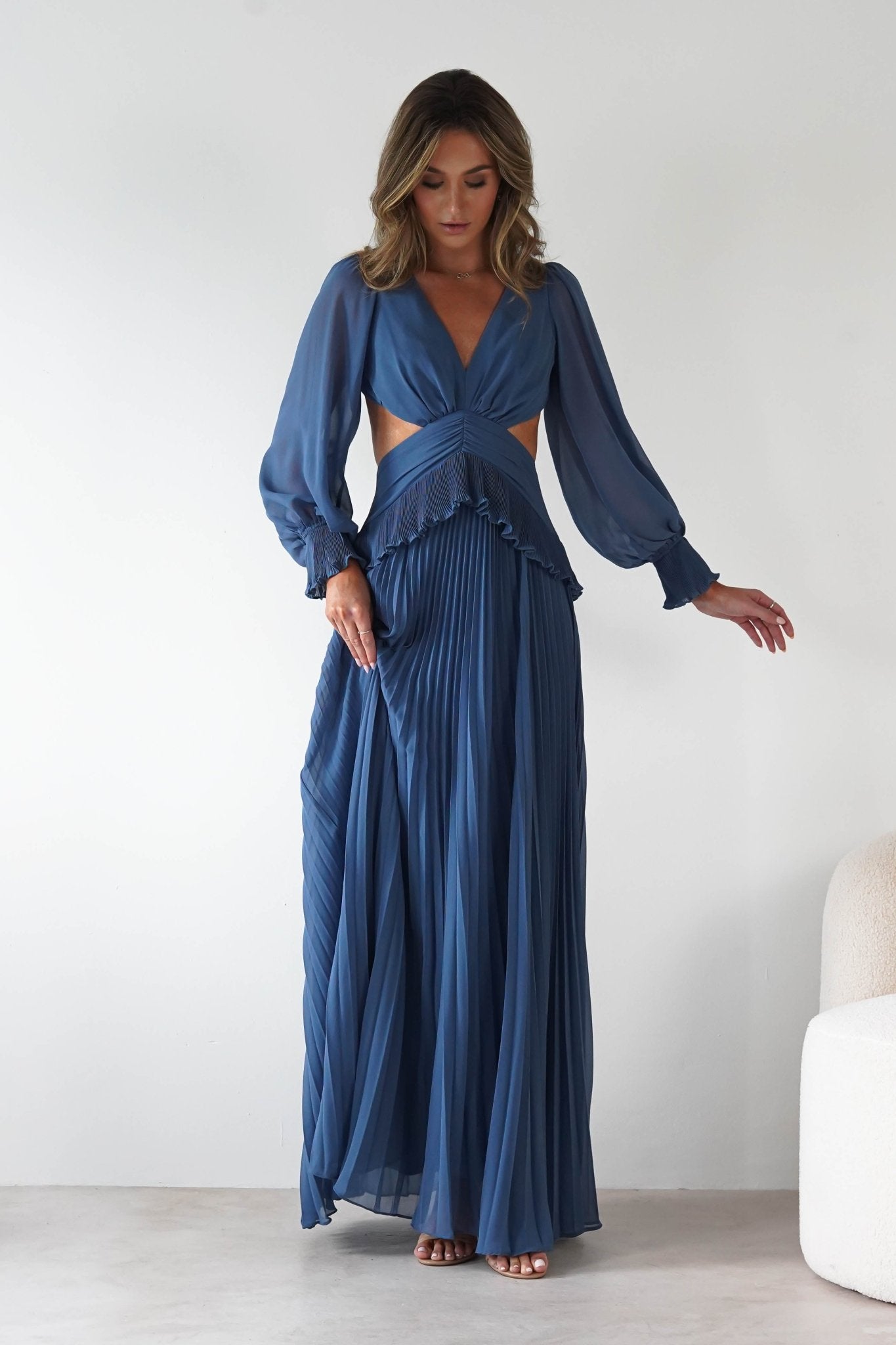 Middleton Pleated Maxi Dress Slate Blue | Wedding Guest Dress | Pleated Skirt | Maxi | Oh Hello Clothing