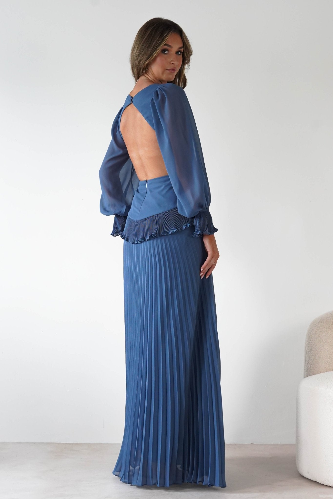 Middleton Pleated Maxi Dress Slate Blue | Wedding Guest Dress | Pleated Skirt | Maxi | Oh Hello Clothing
